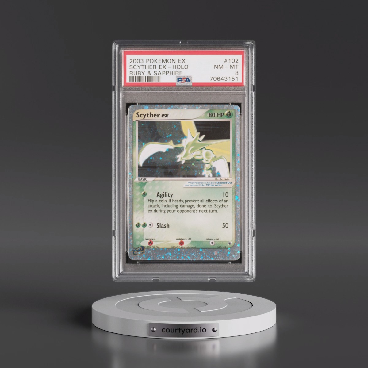 2003 Pokémon EX Ruby & Sapphire #102 Scyther EX - Holo Holo (PSA 8 NM-MT)