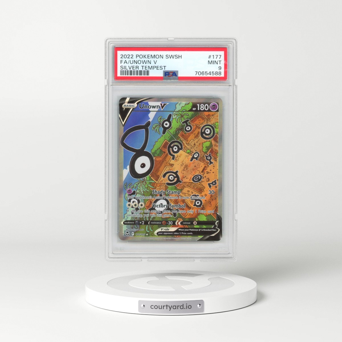 2022 Pokémon Sword & Shield Silver Tempest #177 Unown V - Holo Full Art (PSA 9 MINT)