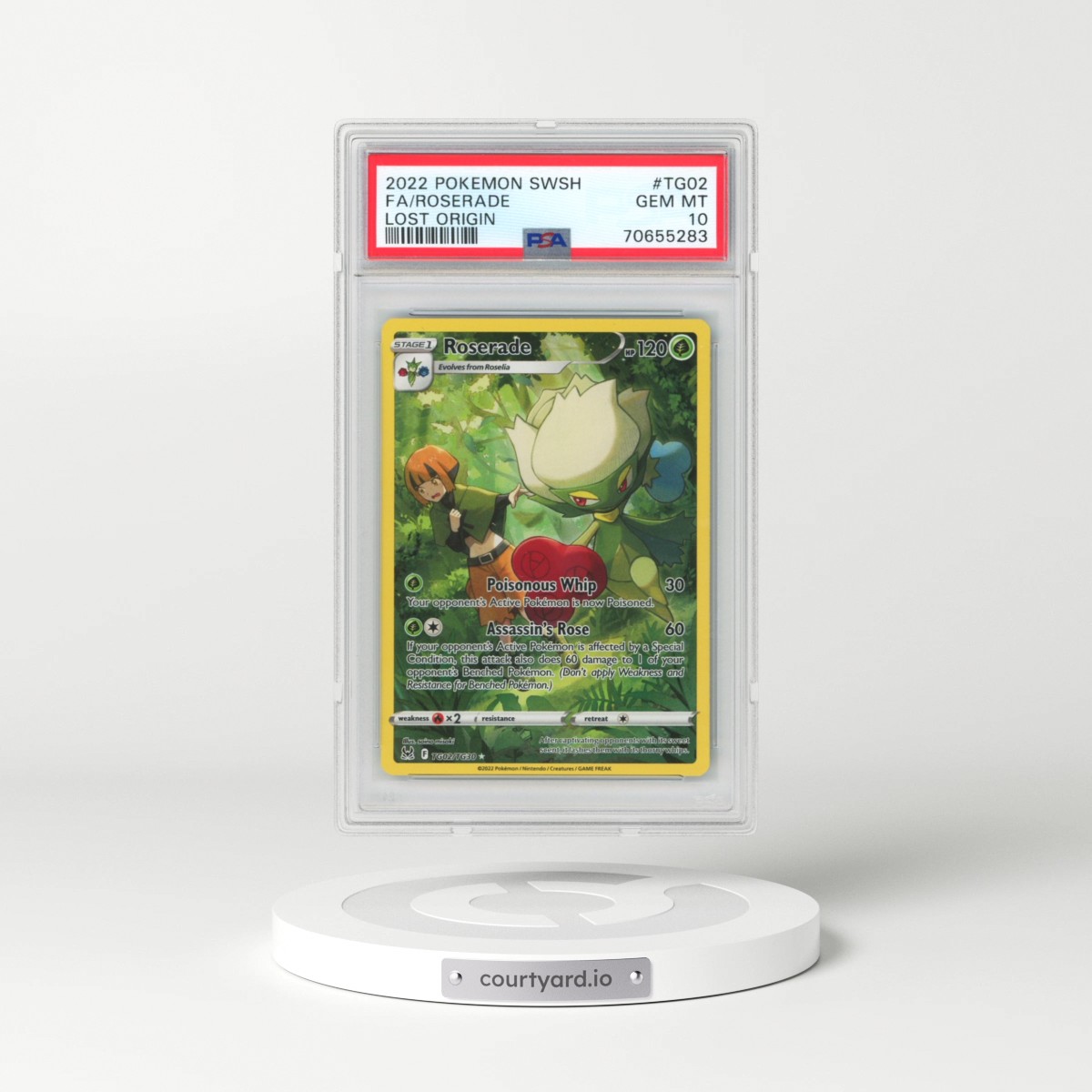 2022 Pokémon Sword & Shield Lost Origin #TG02 Roserade - Full Art (PSA 10 GEM MINT)