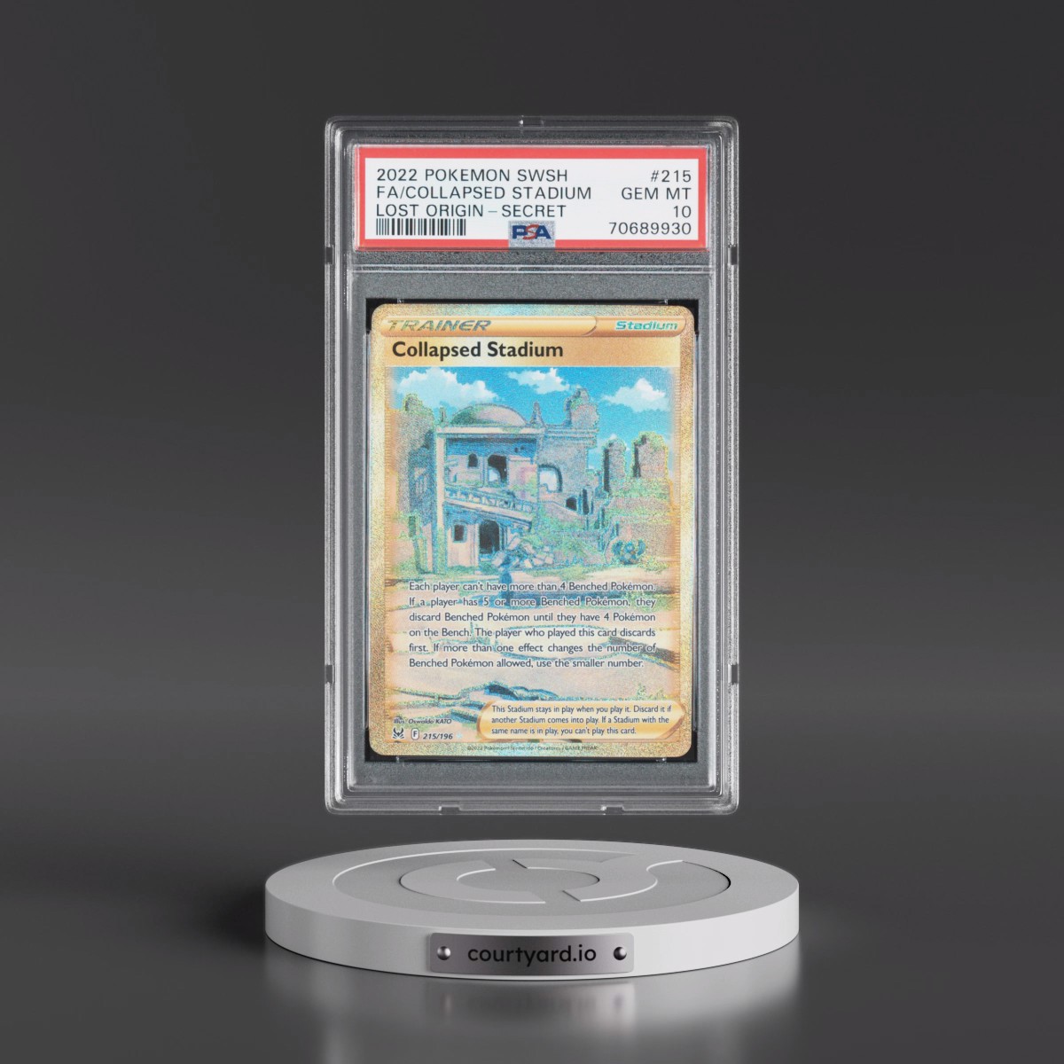 2022 Pokémon Sword & Shield Lost Origin #215 Collapsed Stadium - Full Art Secret (PSA 10 GEM MINT)