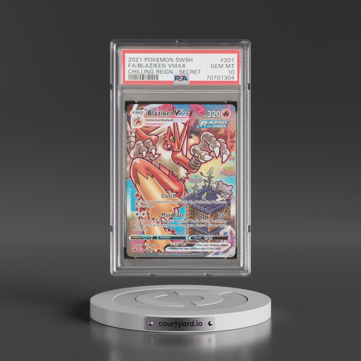 2021 Pokémon Sword & Shield Chilling Reign Blaziken Vmax - Full Art Secret #201 PSA 10