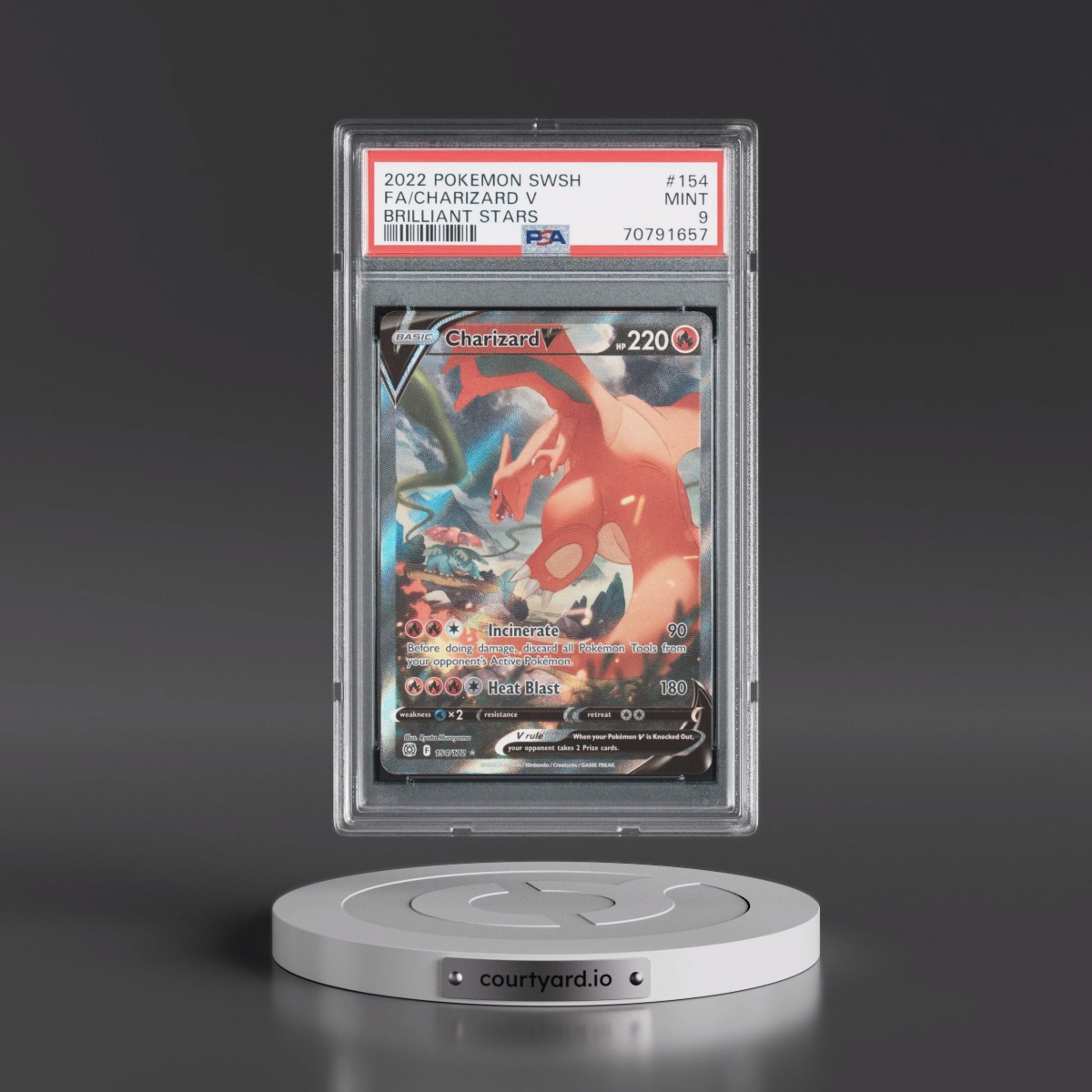 2022 Pokémon Sword & Shield Brilliant Stars #154 Charizard V - Holo Full Art (PSA 9 MINT)