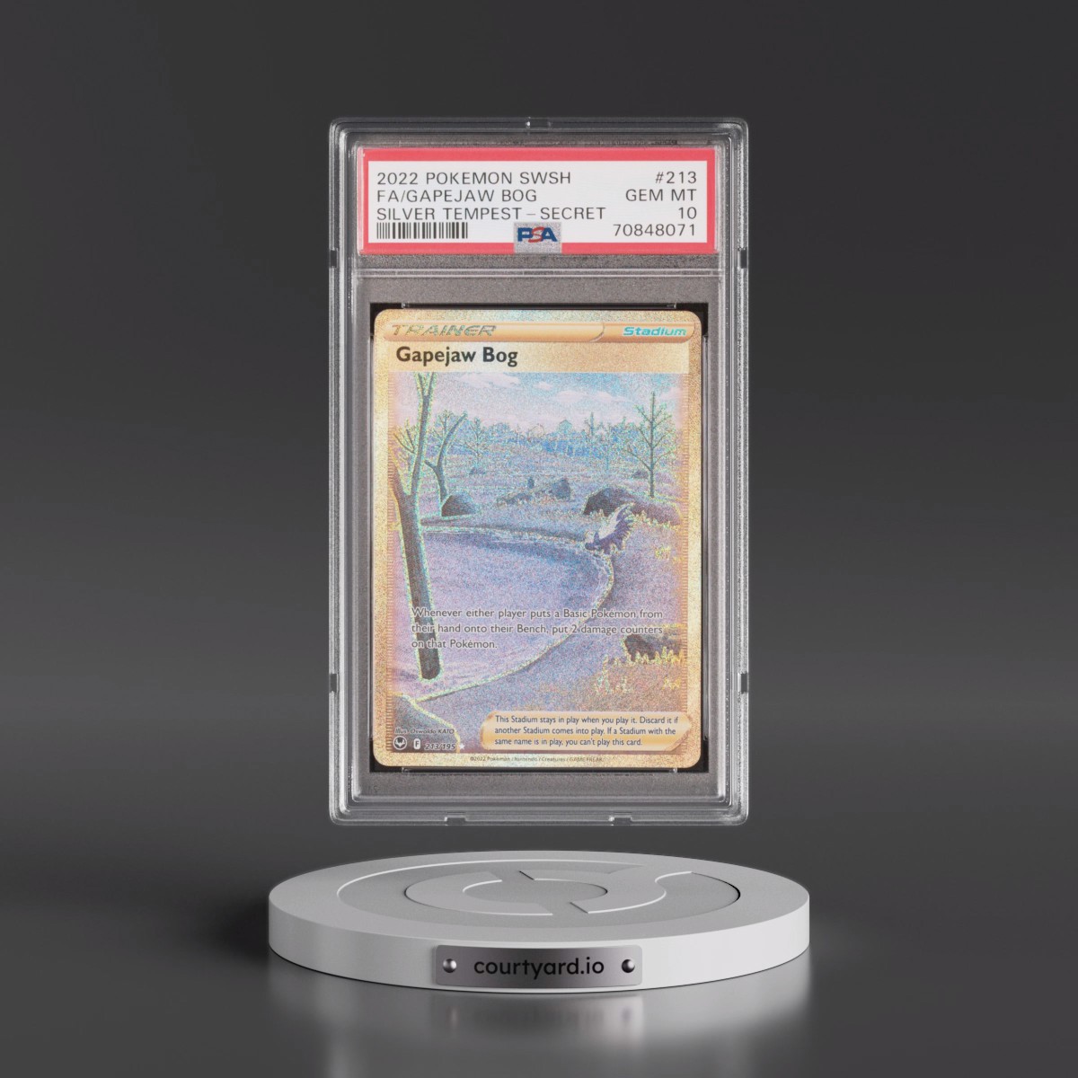 2022 Pokémon Sword & Shield Silver Tempest #213 Gapejaw Bog - Full Art Secret (PSA 10 GEM MINT)