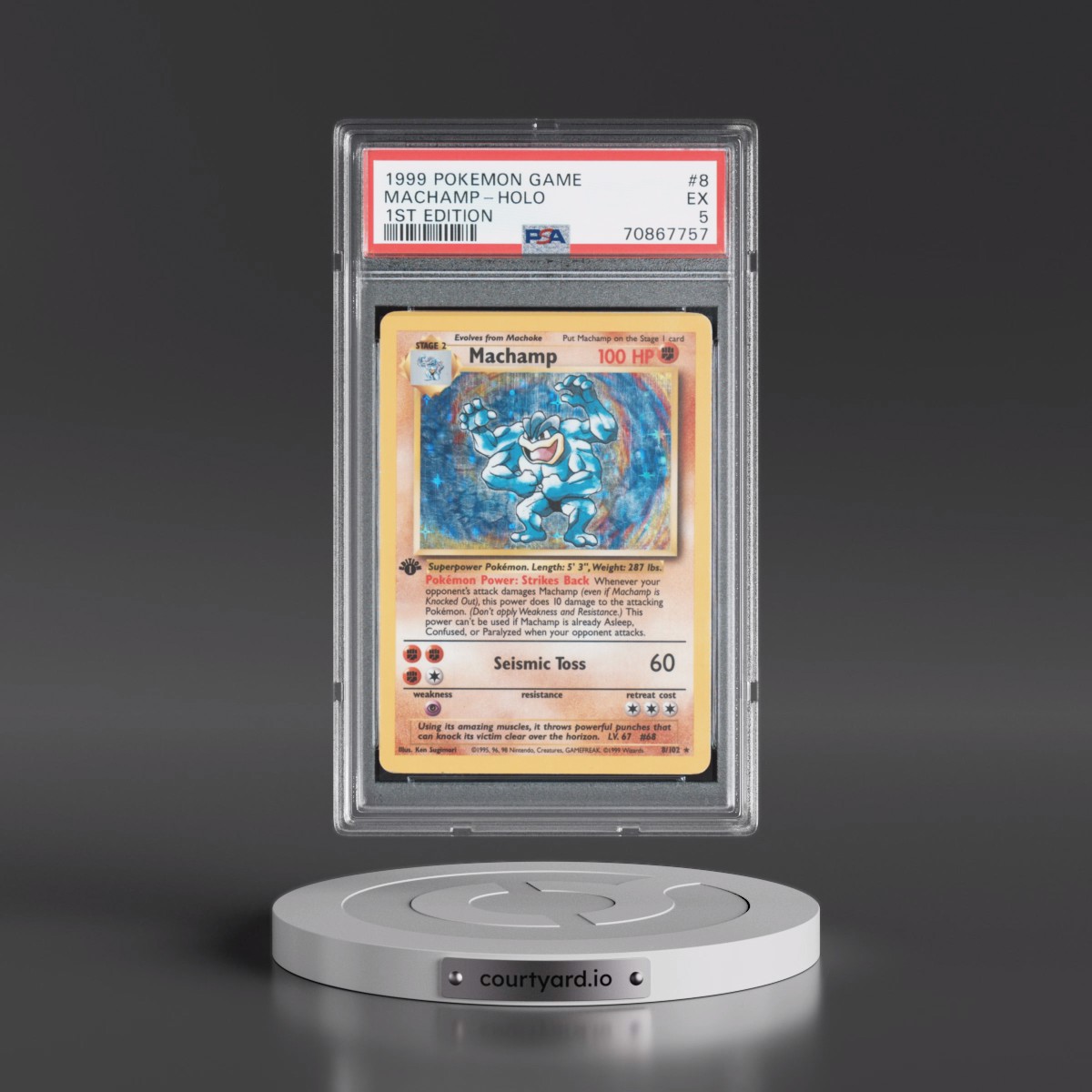 1999 Pokémon Game #8 Machamp - 1st Edition Holo (PSA 5 EX)