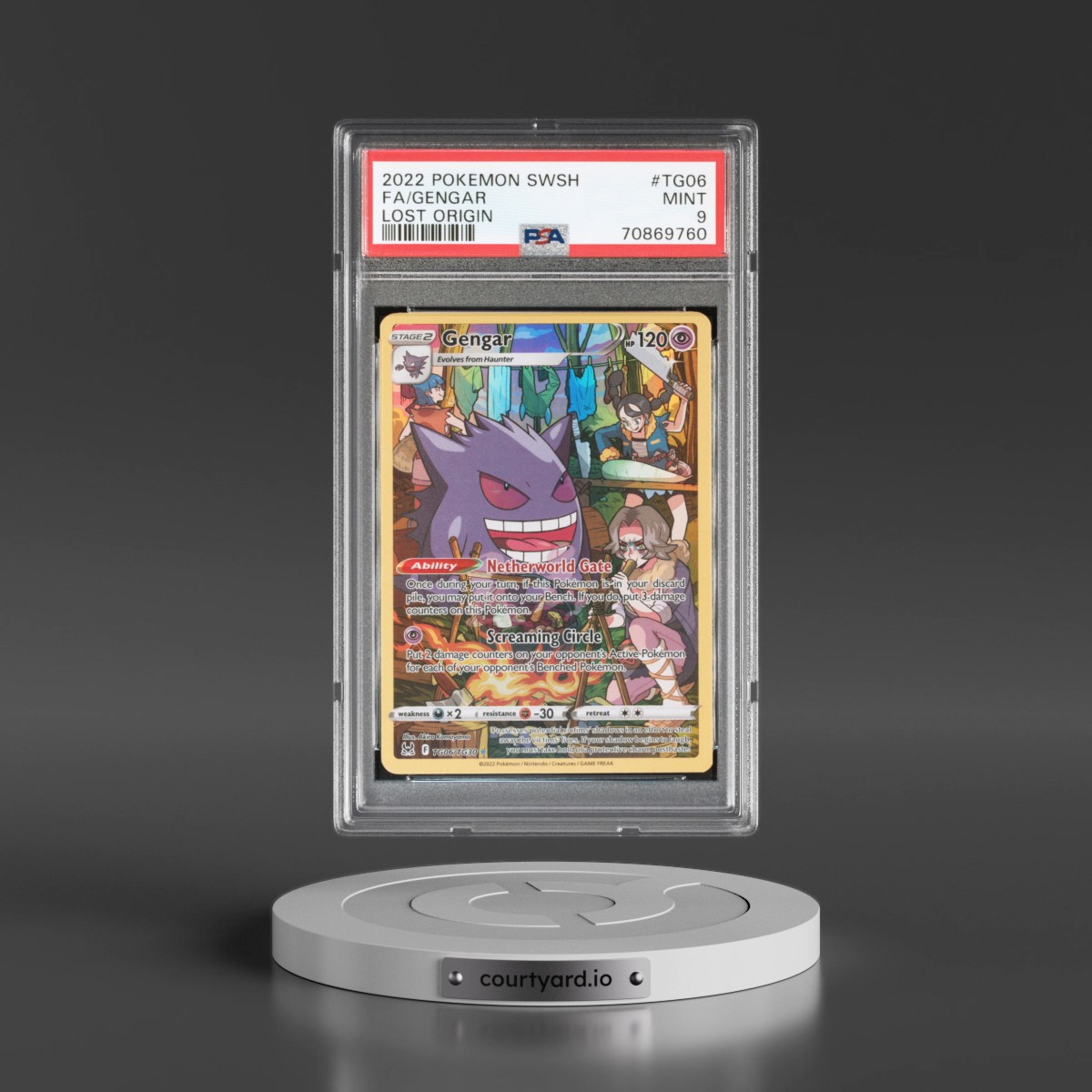 2022 Pokémon Sword & Shield Lost Origin #TG06 Gengar - Full Art (PSA 9 MINT)
