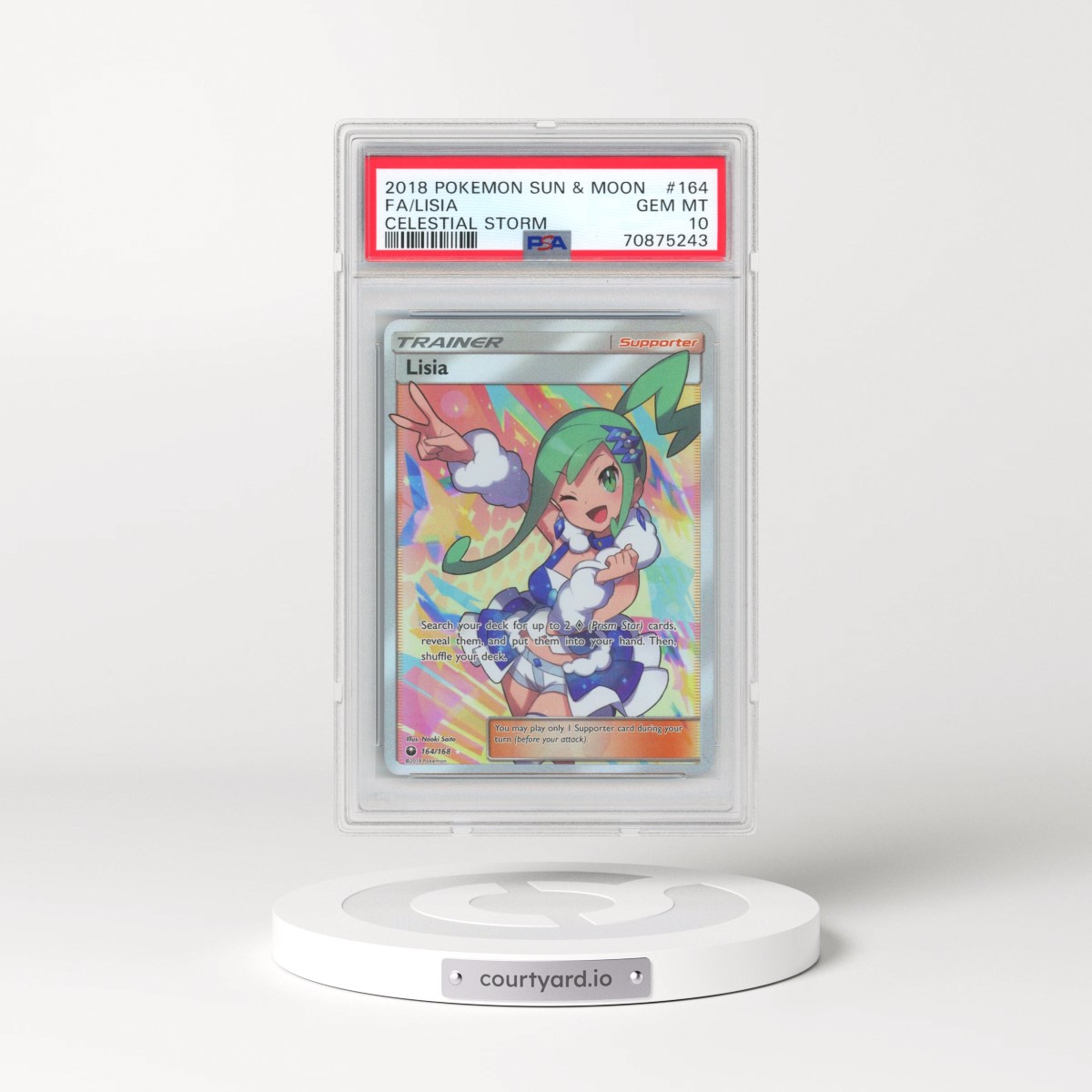 2018 Pokémon Sun & Moon Celestial Storm #164 Lisia - Full Art (PSA 10 GEM MINT)