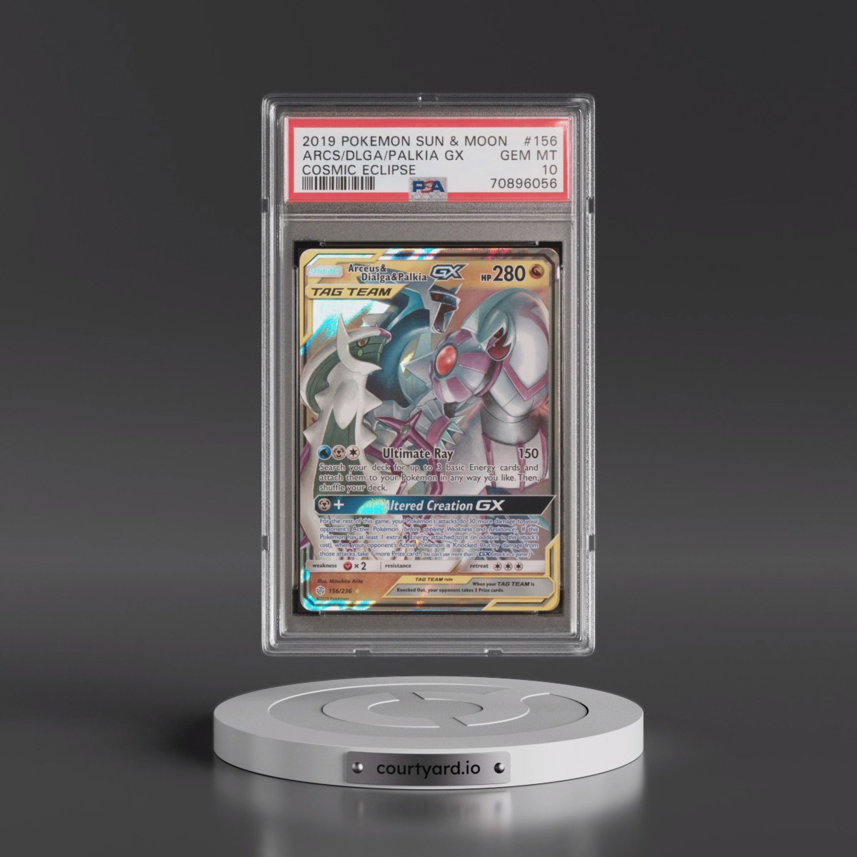 2019 Pokémon Sun & Moon Cosmic Eclipse #156 Arceus & Dialga & Palkia GX - Holo (PSA 10 GEM MINT)