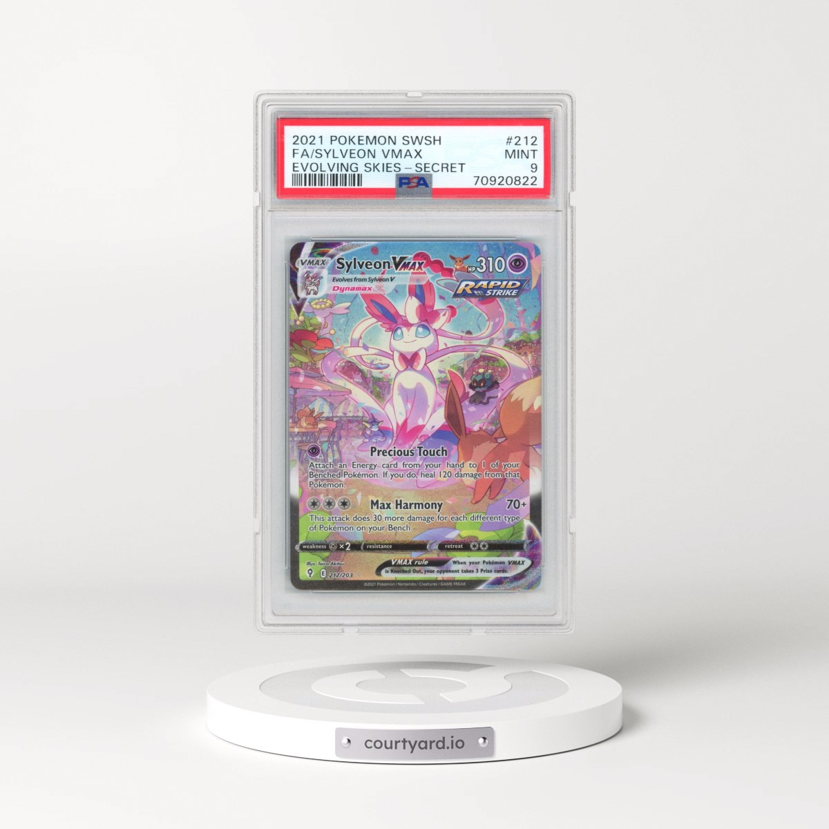 2021 Pokémon Sword & Shield Evolving Skies #212 Sylveon Vmax - Full Art Secret (PSA 9 MINT)