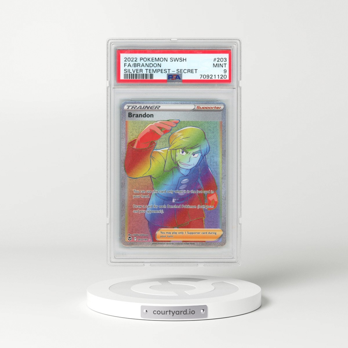 2022 Pokémon Sword & Shield Silver Tempest #203 Brandon - Full Art Secret (PSA 9 MINT)