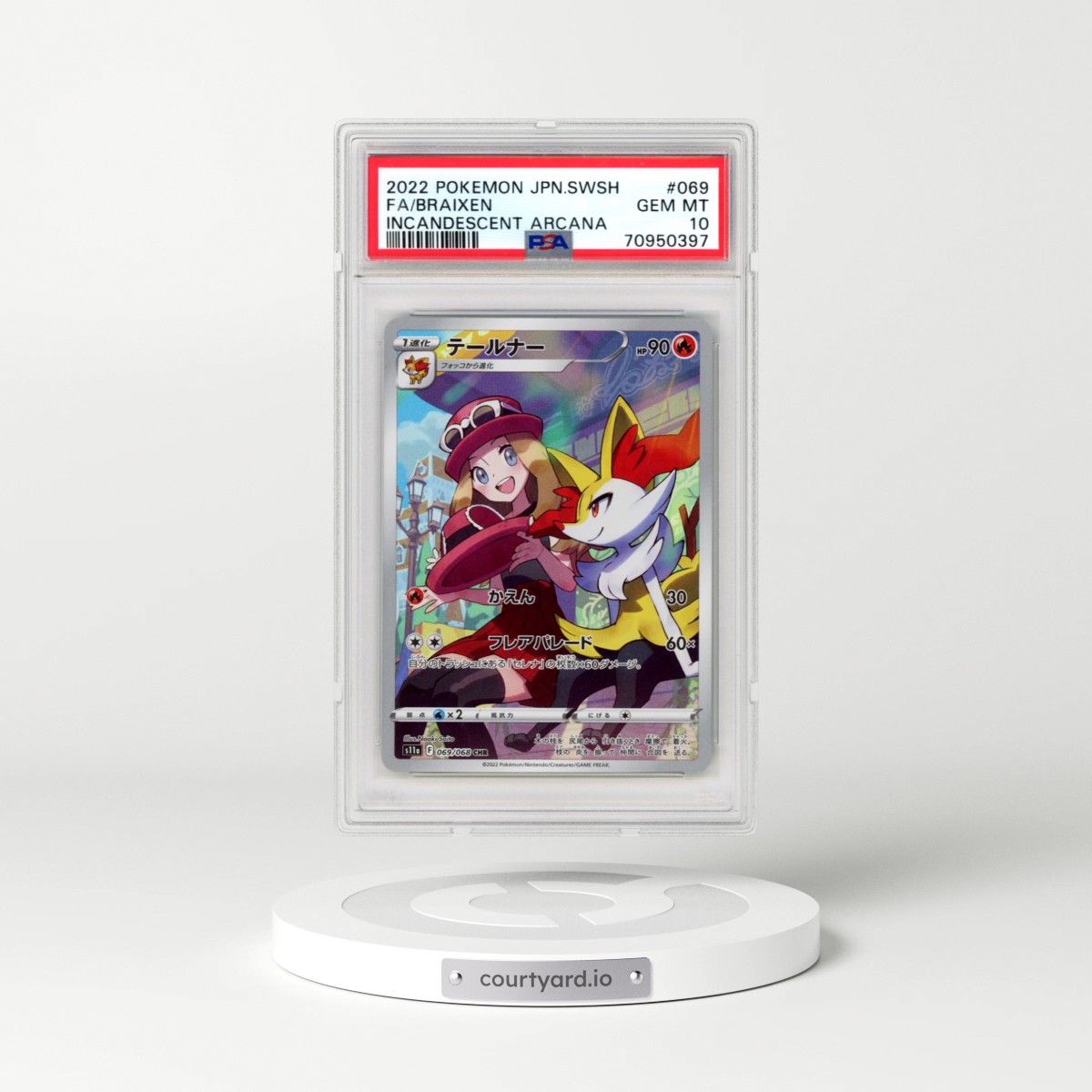 2022 Pokémon Sword & Shield Incandescent Arcana #069 Braixen - Full Art (PSA 10 GEM MINT)