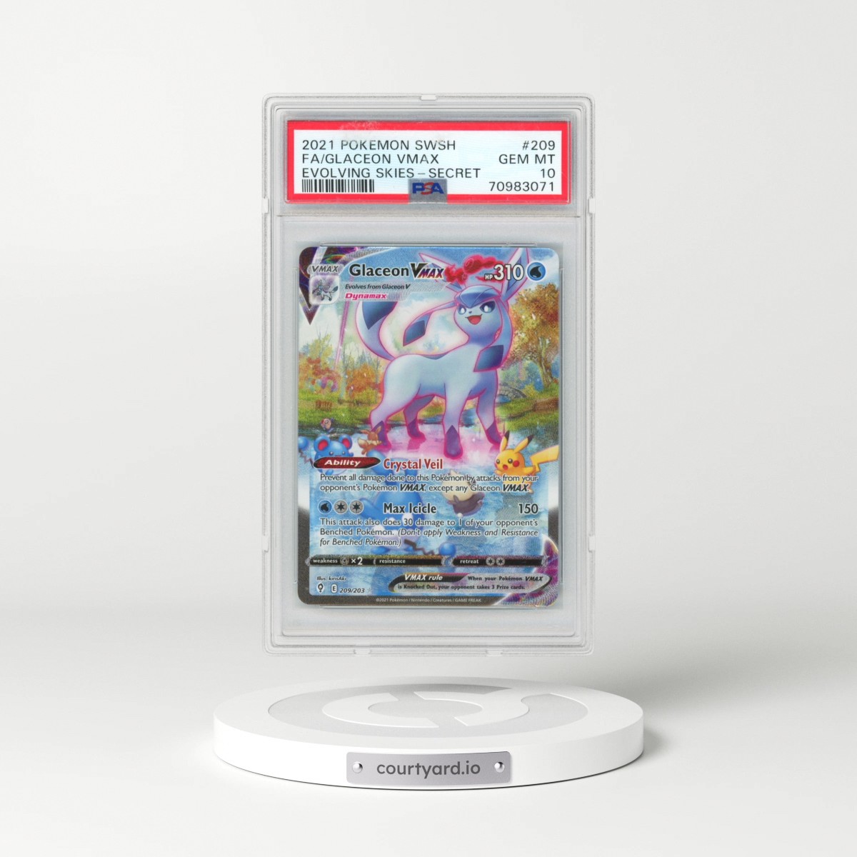 2021 Pokémon Sword & Shield Evolving Skies #209 Glaceon Vmax - Full Art Secret (PSA 10 GEM MINT)