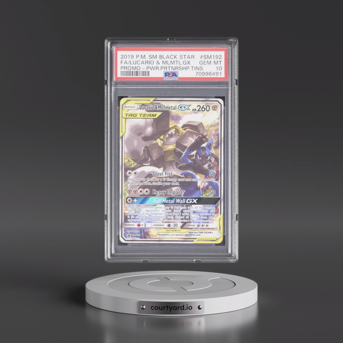 2019 Pokémon SM Black Star Promo #SM192 Lucario & Melmetal GX - Holo Full Art Power Partnership Tins (PSA 10 GEM MINT)