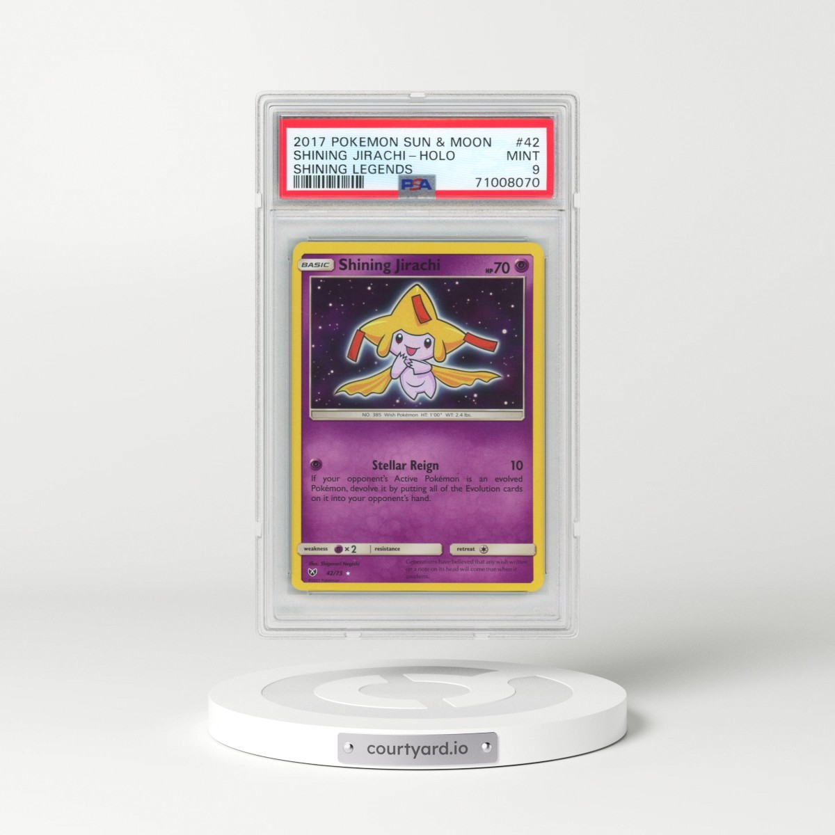 2017 Pokémon Sun & Moon Shining Legends #42 Shining Jirachi - Holo Holo (PSA 9 MINT)
