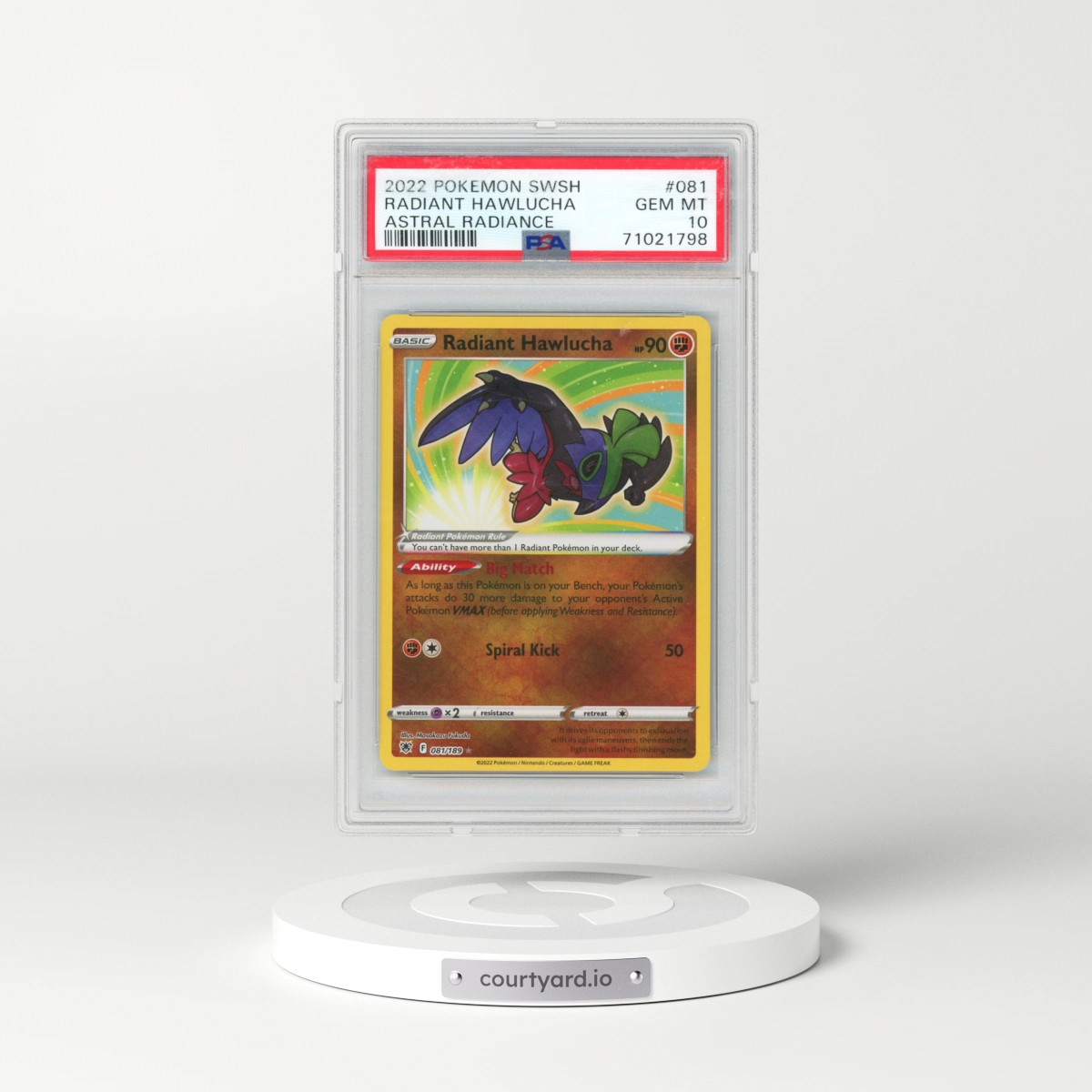 2022 Pokémon Sword & Shield Astral Radiance #081 Radiant Hawlucha - Holo (PSA 10 GEM MINT)