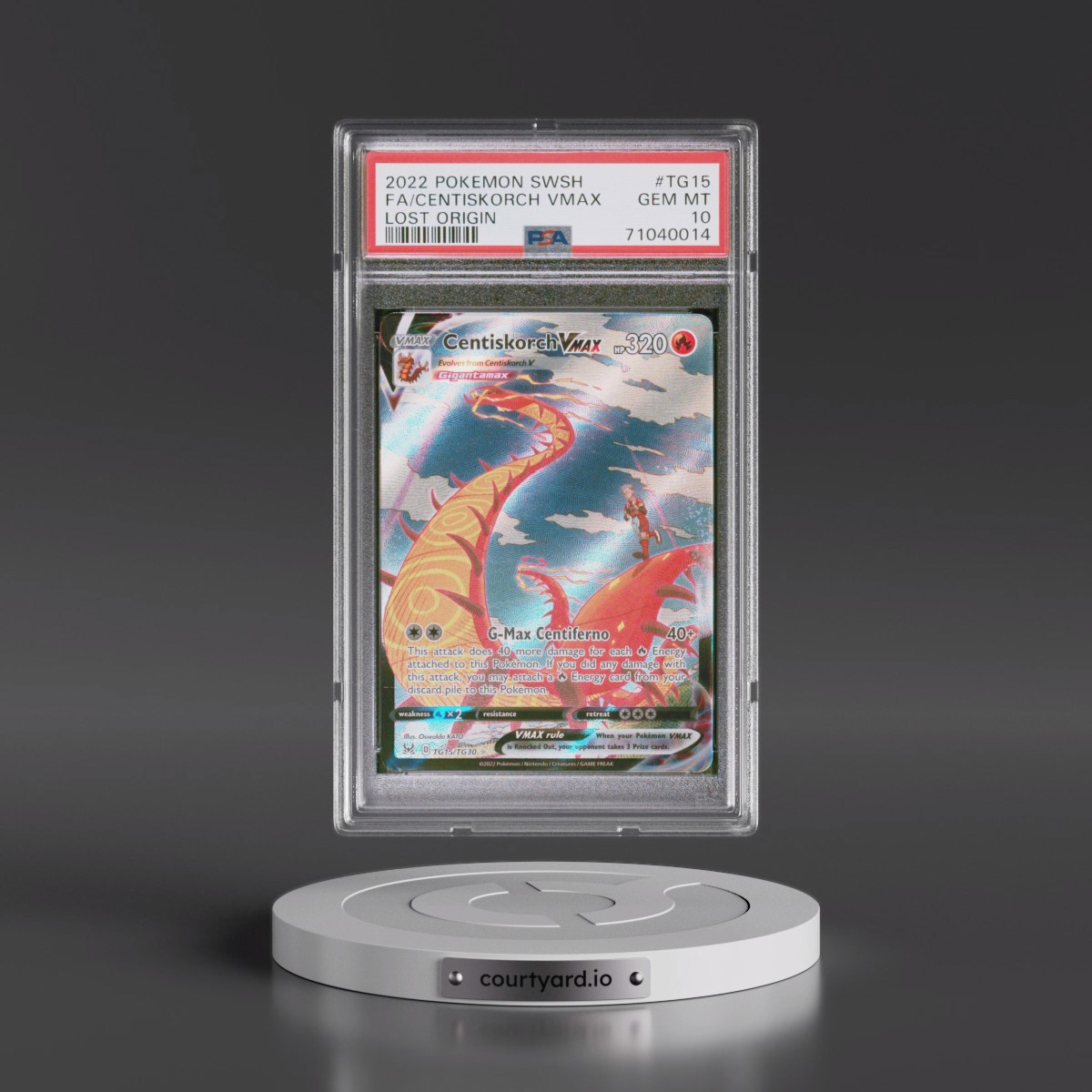 2022 Pokémon Sword & Shield Lost Origin #TG15 Centiskorch Vmax - Full Art (PSA 10 GEM MINT)