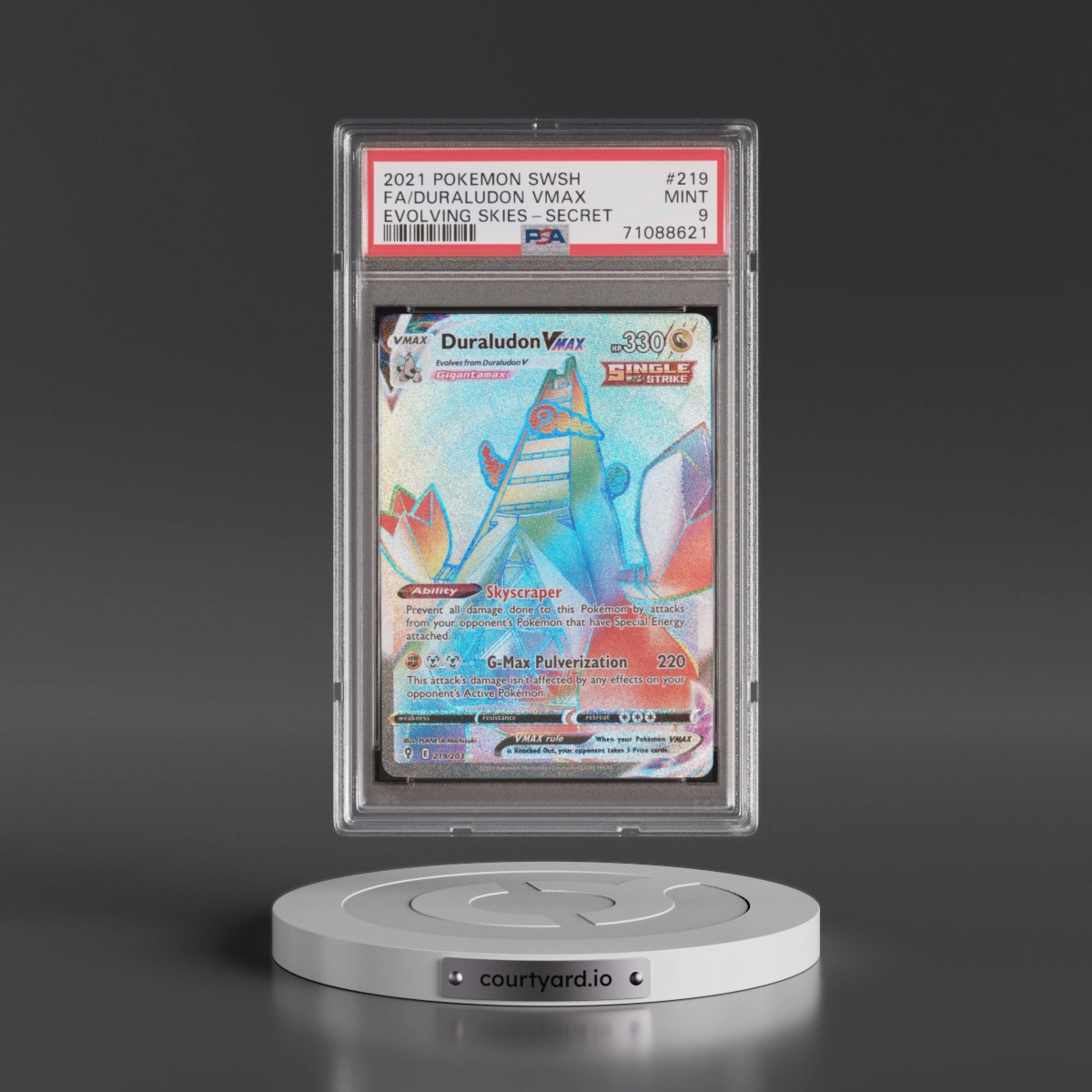 2021 Pokémon Sword & Shield Evolving Skies #219 Duraludon Vmax - Full Art Secret (PSA 9 MINT)