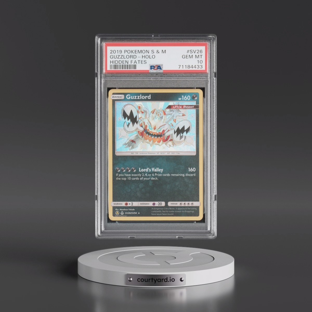 2019 Pokémon Sun & Moon Hidden Fates #SV26 Guzzlord - Holo (PSA 10 GEM MINT)