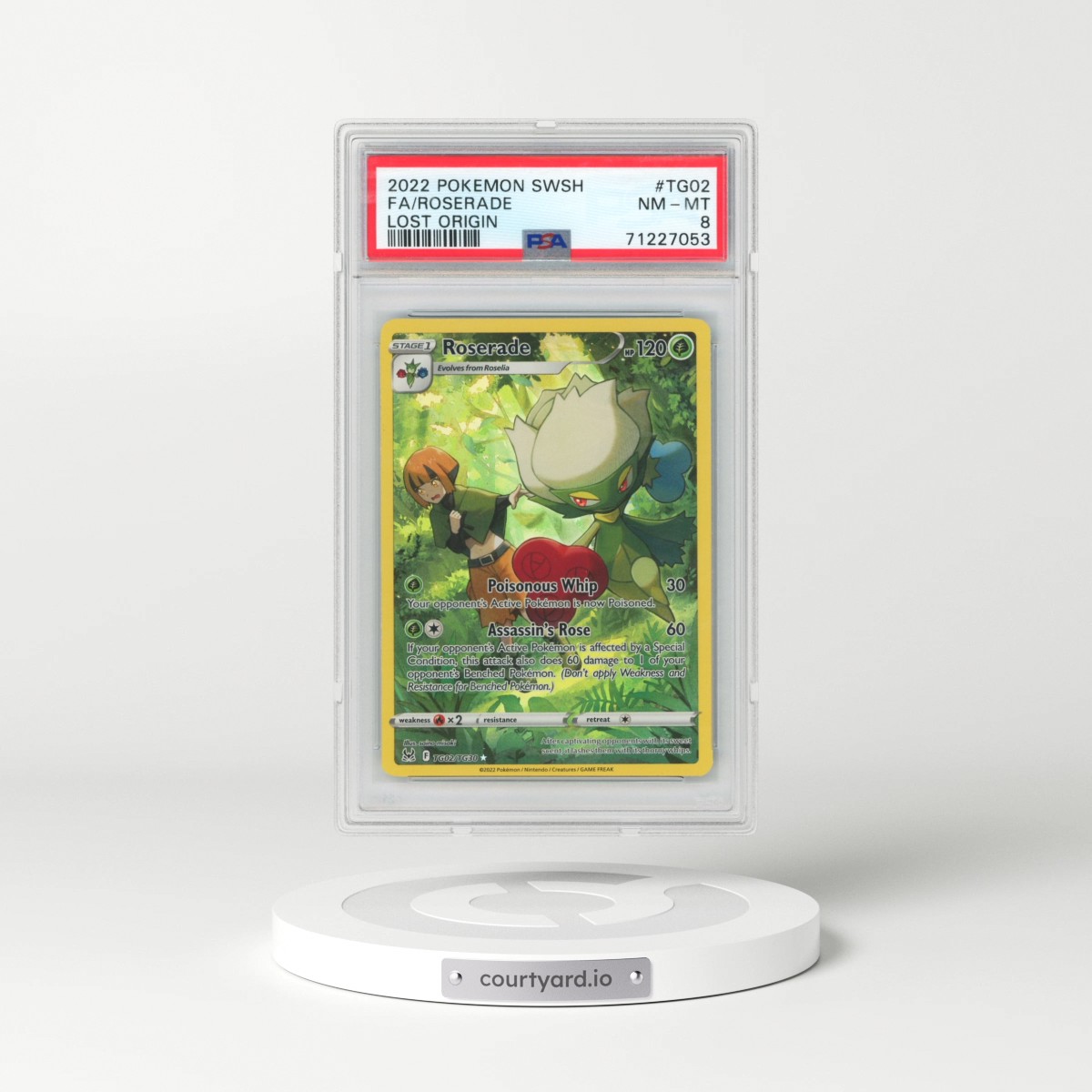 2022 Pokémon Sword & Shield Lost Origin #TG02 Roserade - Full Art (PSA 8 NM-MT)