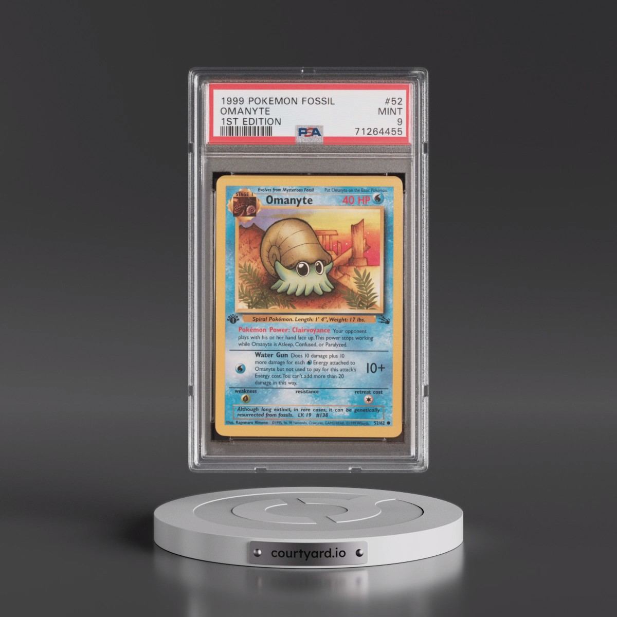 1999 Pokémon Fossil #52 Omanyte - 1st Edition (PSA 9 MINT)