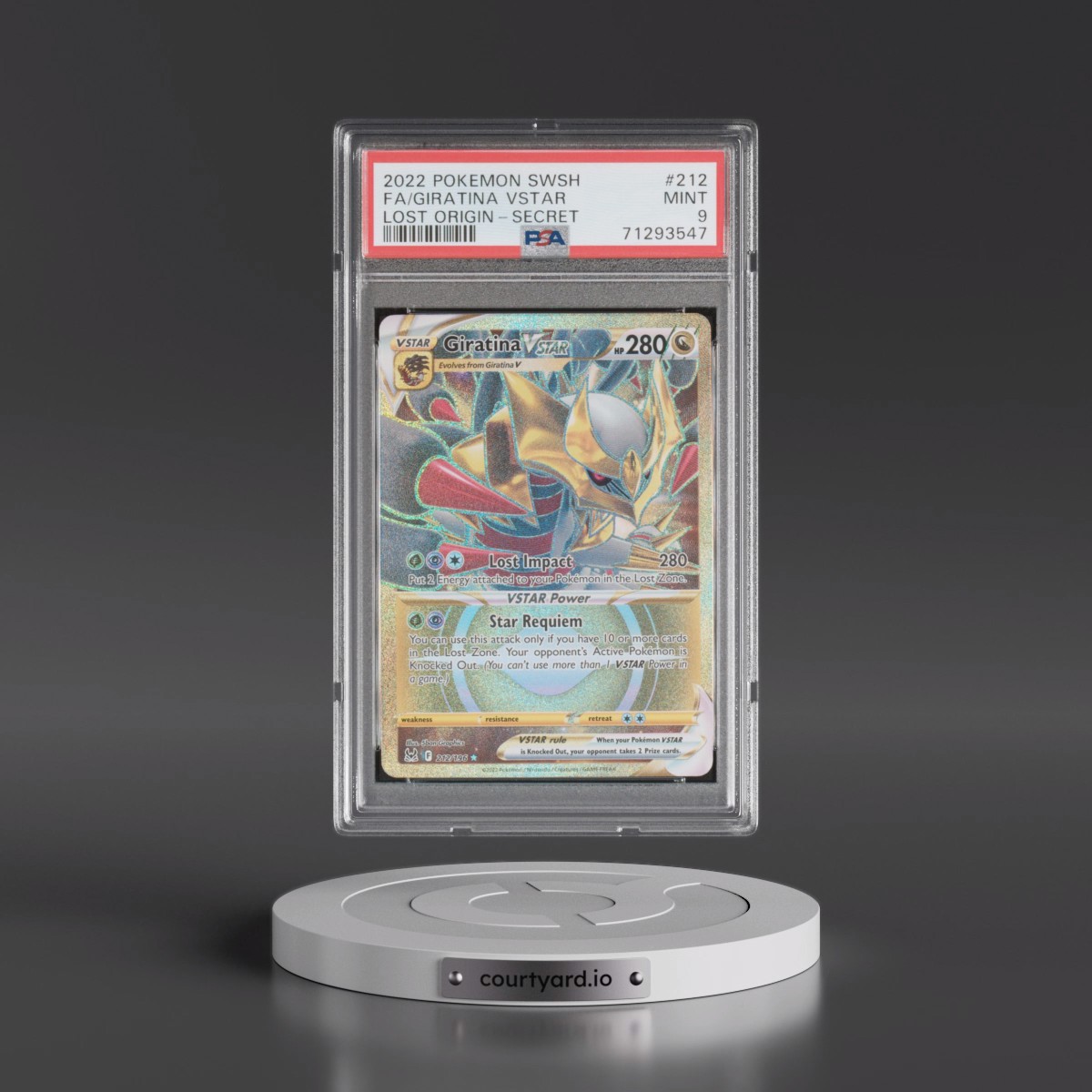 2022 Pokémon Sword & Shield Lost Origin #212 Giratina Vstar - Full Art Secret (PSA 9 MINT)