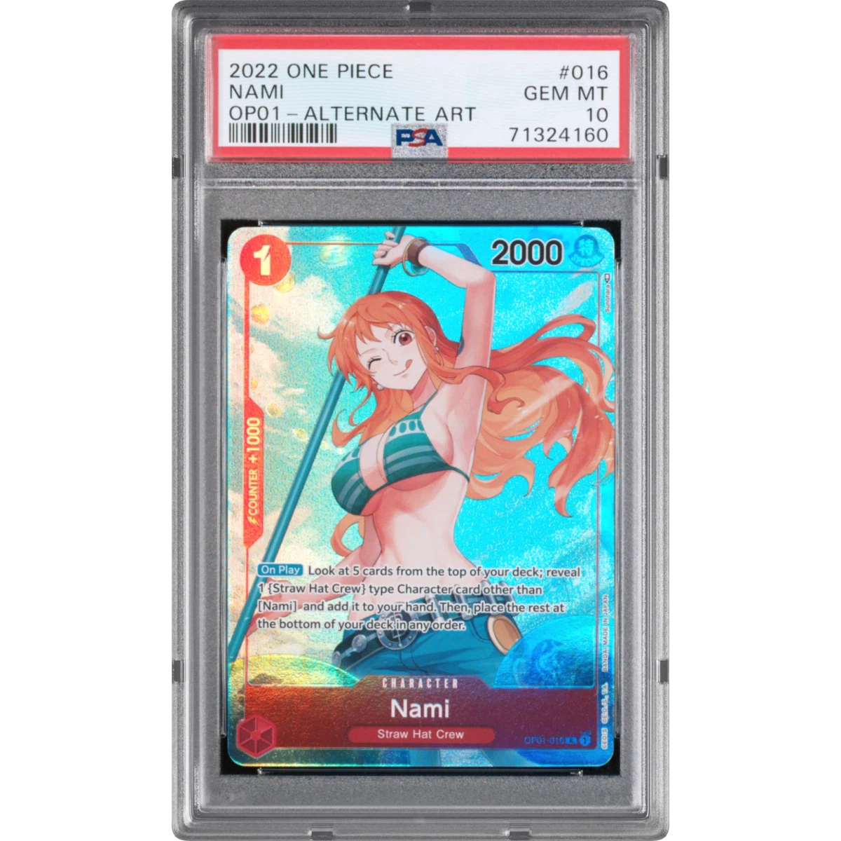 2022 One Piece OP01-Romance Dawn #016 Nami - Alternate Art, PSA 10