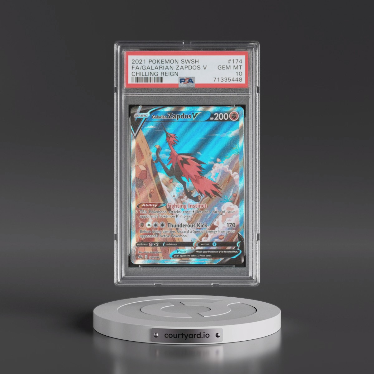 2021 Pokémon Sword & Shield Chilling Reign #174 Galarian Zapdos V - Holo Full Art (PSA 10 GEM MINT)
