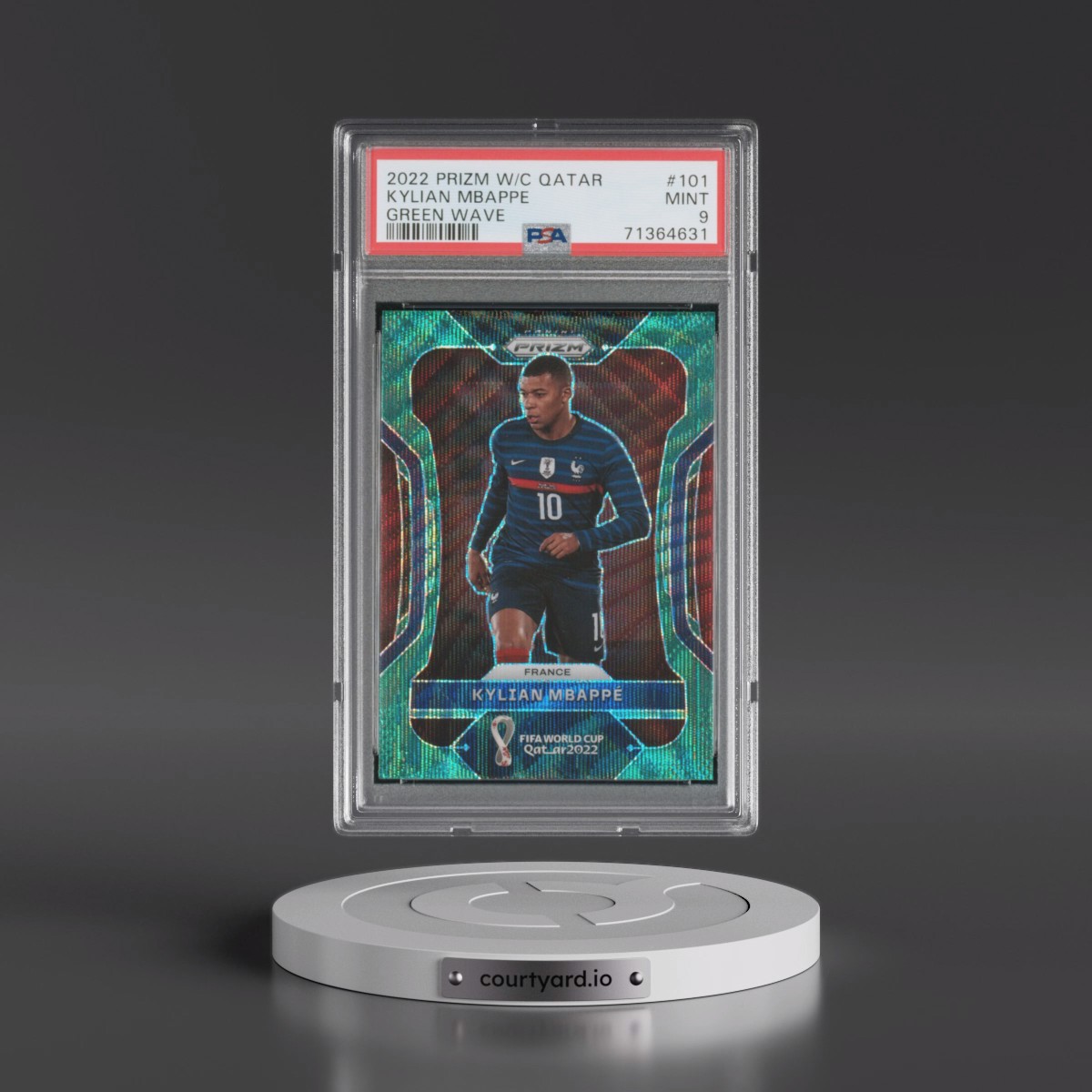 2022 Panini Prizm World Cup Qatar #101 Kylian Mbappe - Green Wave (PSA 9 MINT)