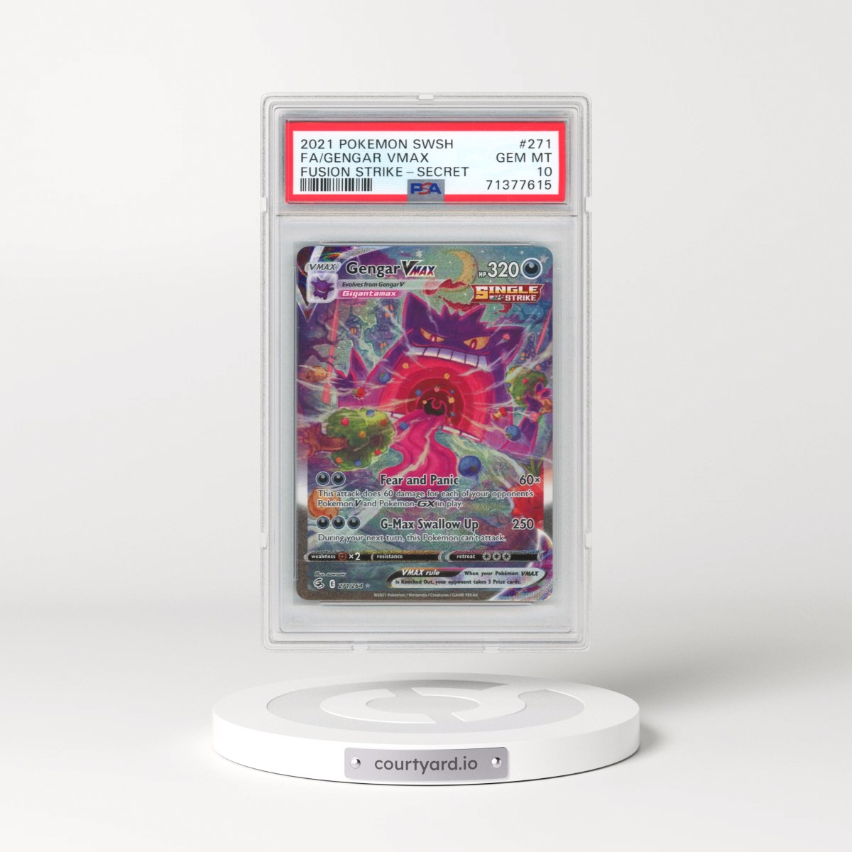 2021 Pokémon Sword & Shield Fusion Strike #271 Gengar Vmax - Full Art Secret (PSA 10 GEM MINT)