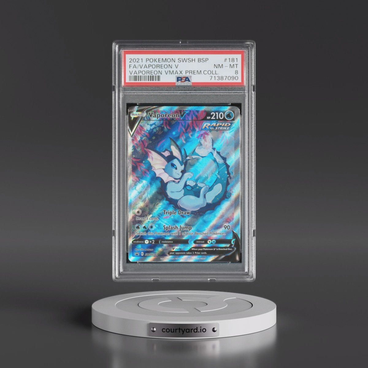 2021 Pokémon Swsh Black Star Promo #181 Vaporeon V - Holo Full Art Vaporeon Vmax Premium Collection (PSA 8 NM-MT)