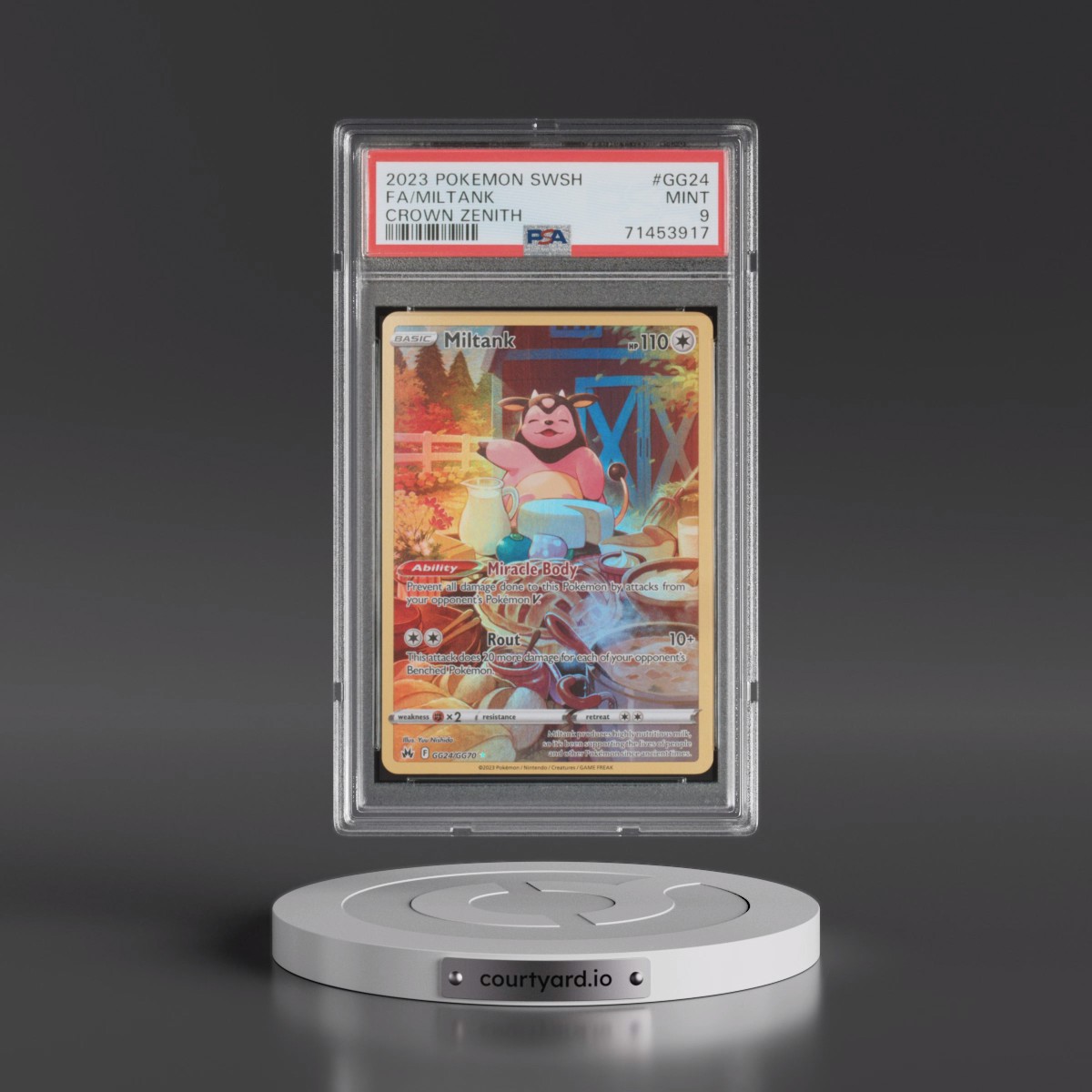 2023 Pokémon Sword and Shield Crown Zenith #GG24 Miltank - Full Art (PSA 9 MINT)