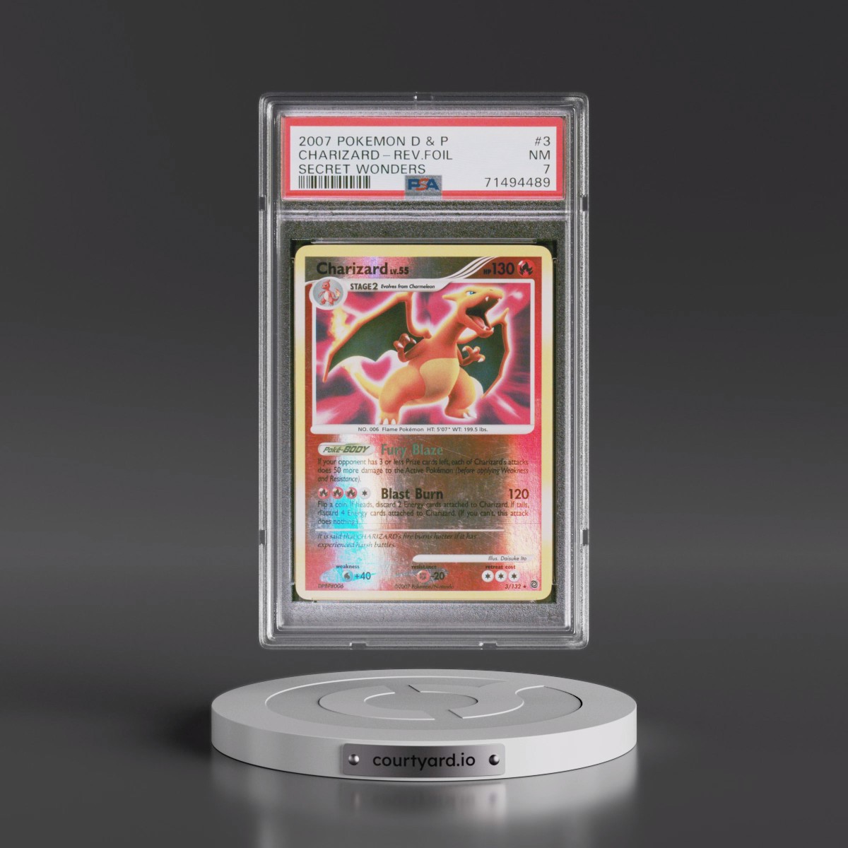 2007 Pokémon Diamond & Pearl Secret Wonders #3 Charizard - Reverse Foil (PSA 7 NM)
