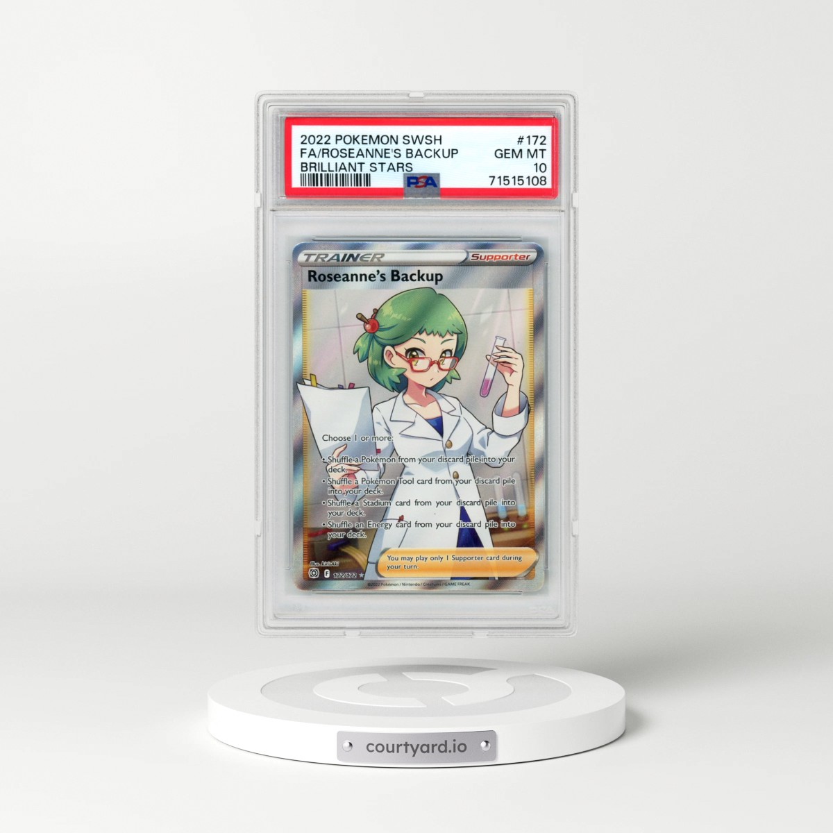 2022 Pokémon Sword & Shield Brilliant Stars #172 Roseanne's Backup - Full Art (PSA 10 GEM MINT)