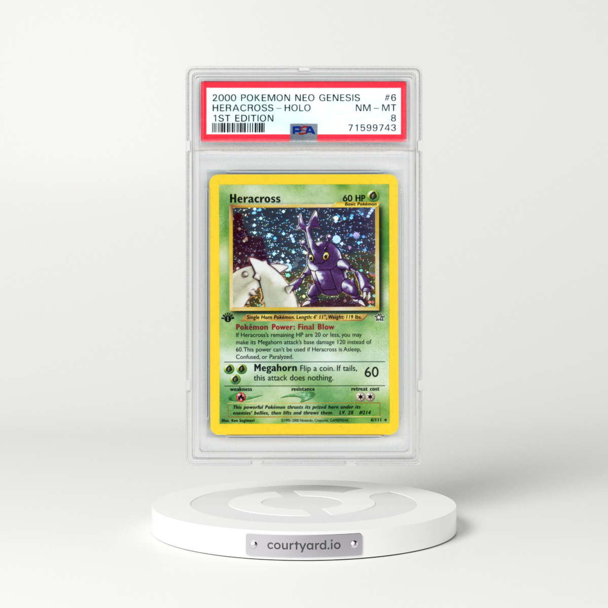 2000 Pokémon Neo Genesis #6 Heracross - 1st Edition Holo (PSA 8 NM-MT)