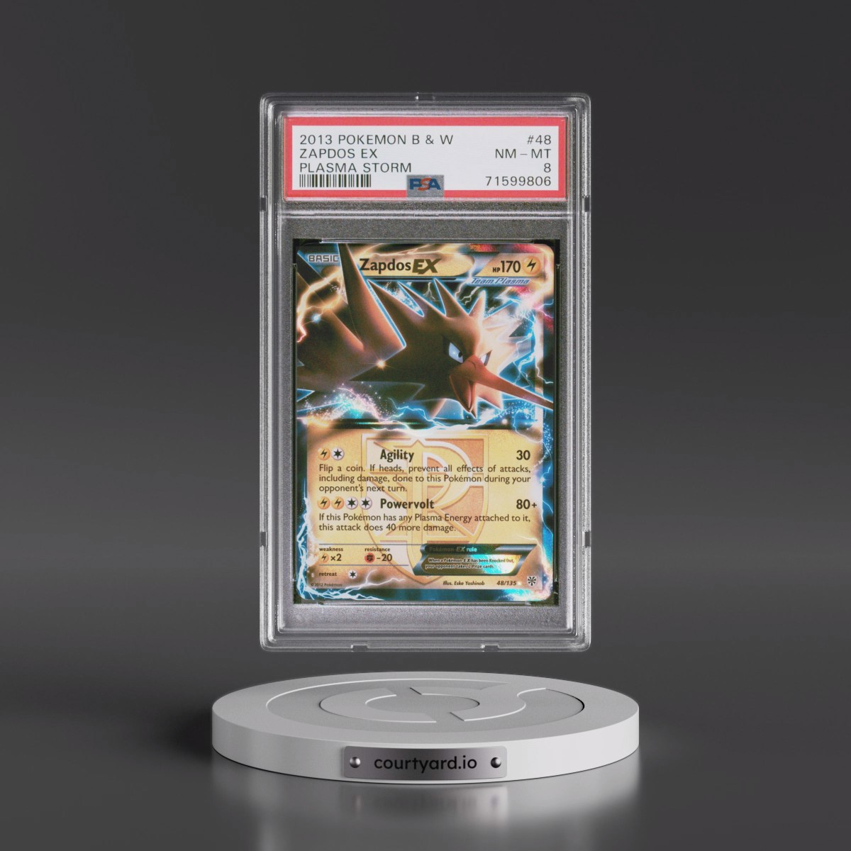 2013 Pokémon Black & White Plasma Storm #48 Zapdos EX - Holo (PSA 8 NM-MT)
