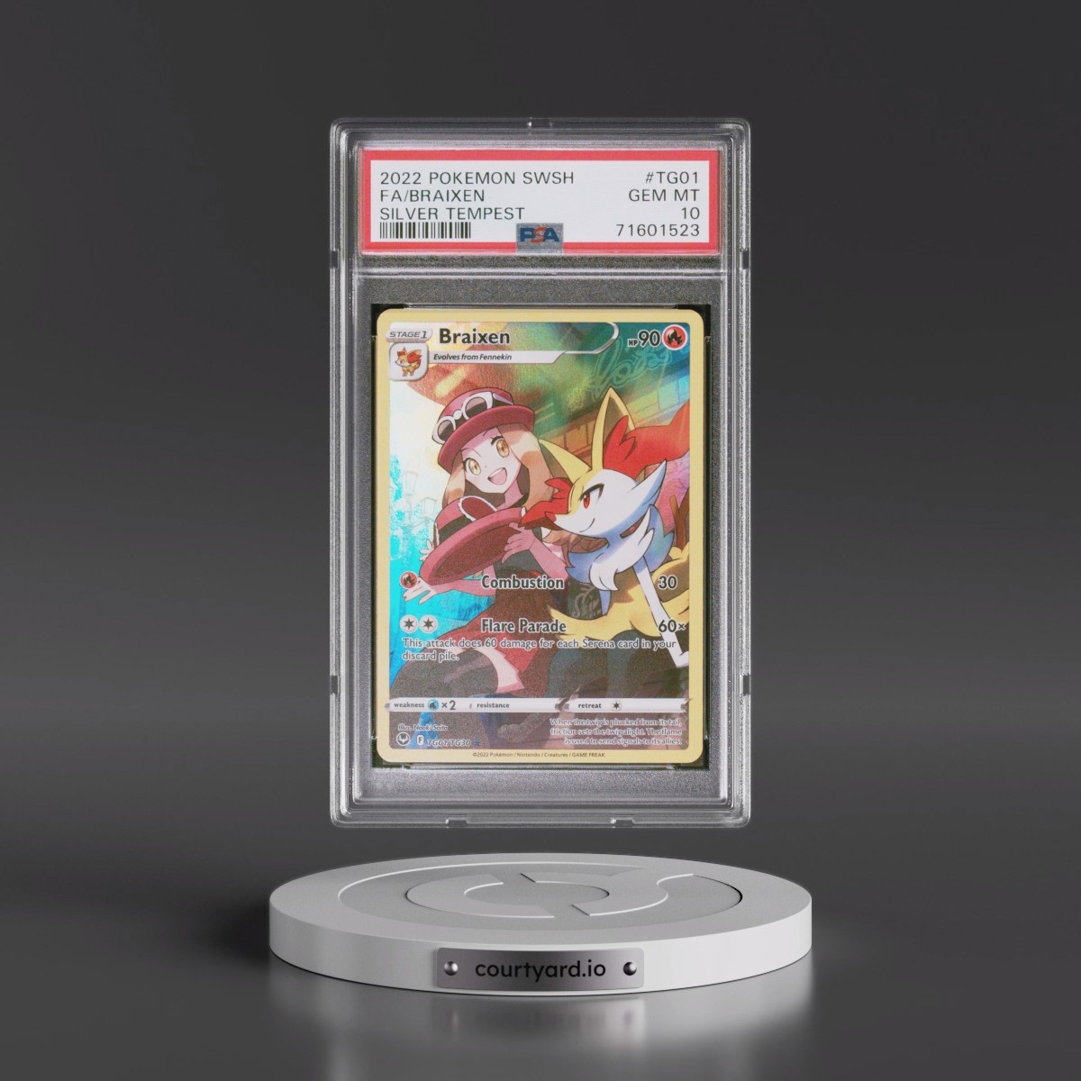 2022 Pokémon Sword & Shield Silver Tempest #TG01 Braixen - Full Art (PSA 10 GEM MINT)