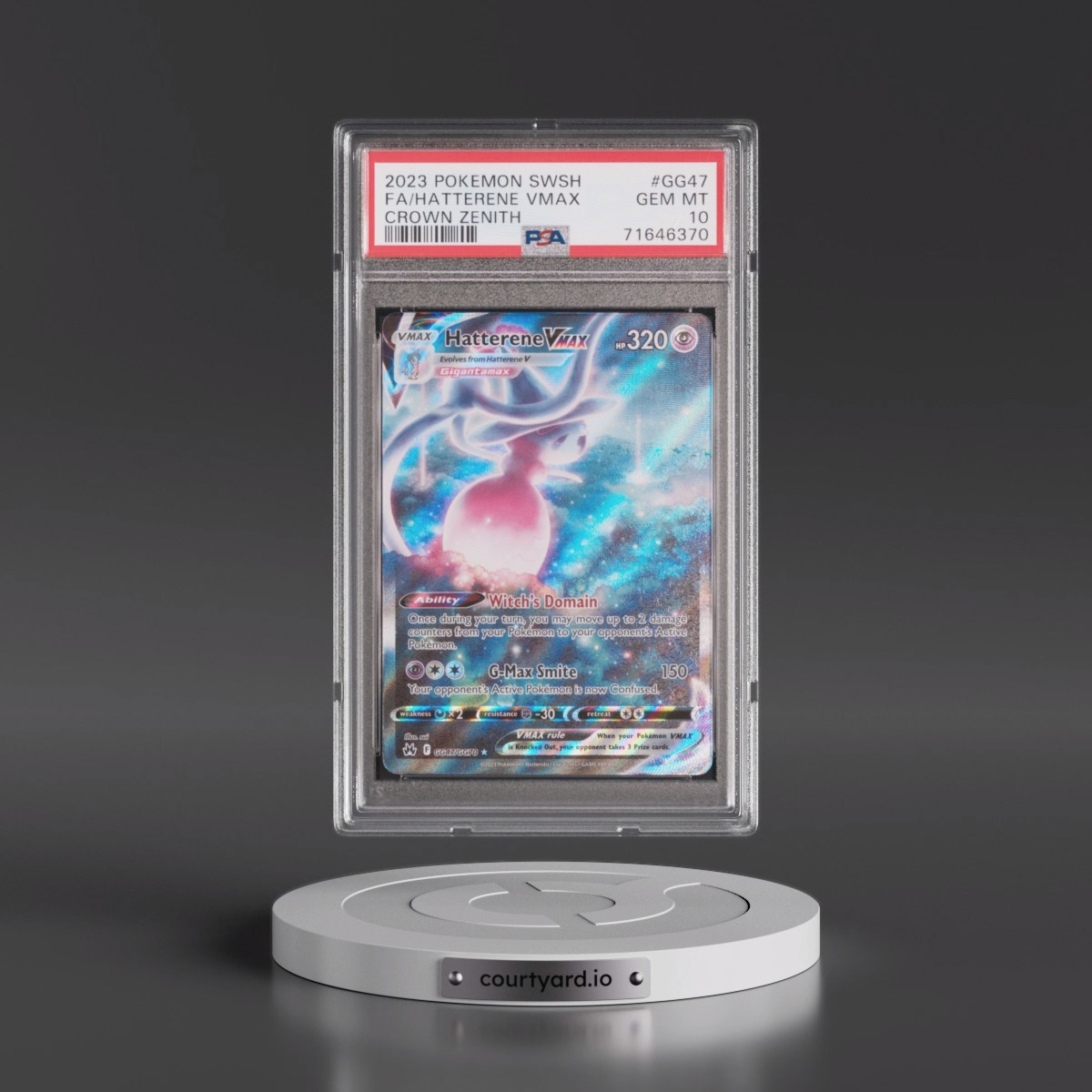 2023 Pokémon Sword and Shield Crown Zenith #GG47 Hatterene Vmax - Full Art (PSA 10 GEM MINT)