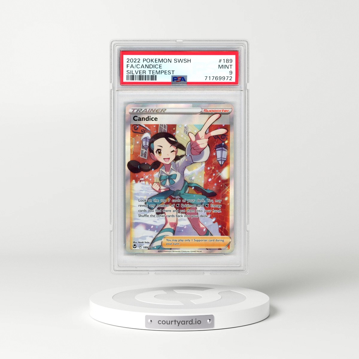 2022 Pokémon Sword & Shield Silver Tempest #189 Candice - Full Art (PSA 9 MINT)