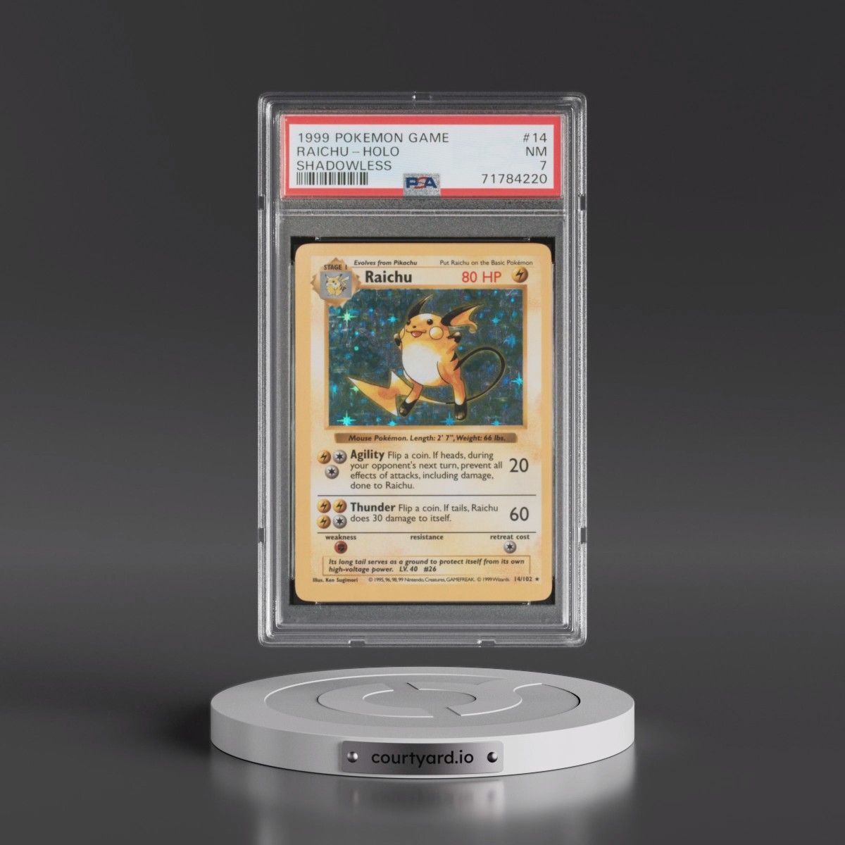 1999 Pokémon Game #14 Raichu - Holo Shadowless (PSA 7 NM)