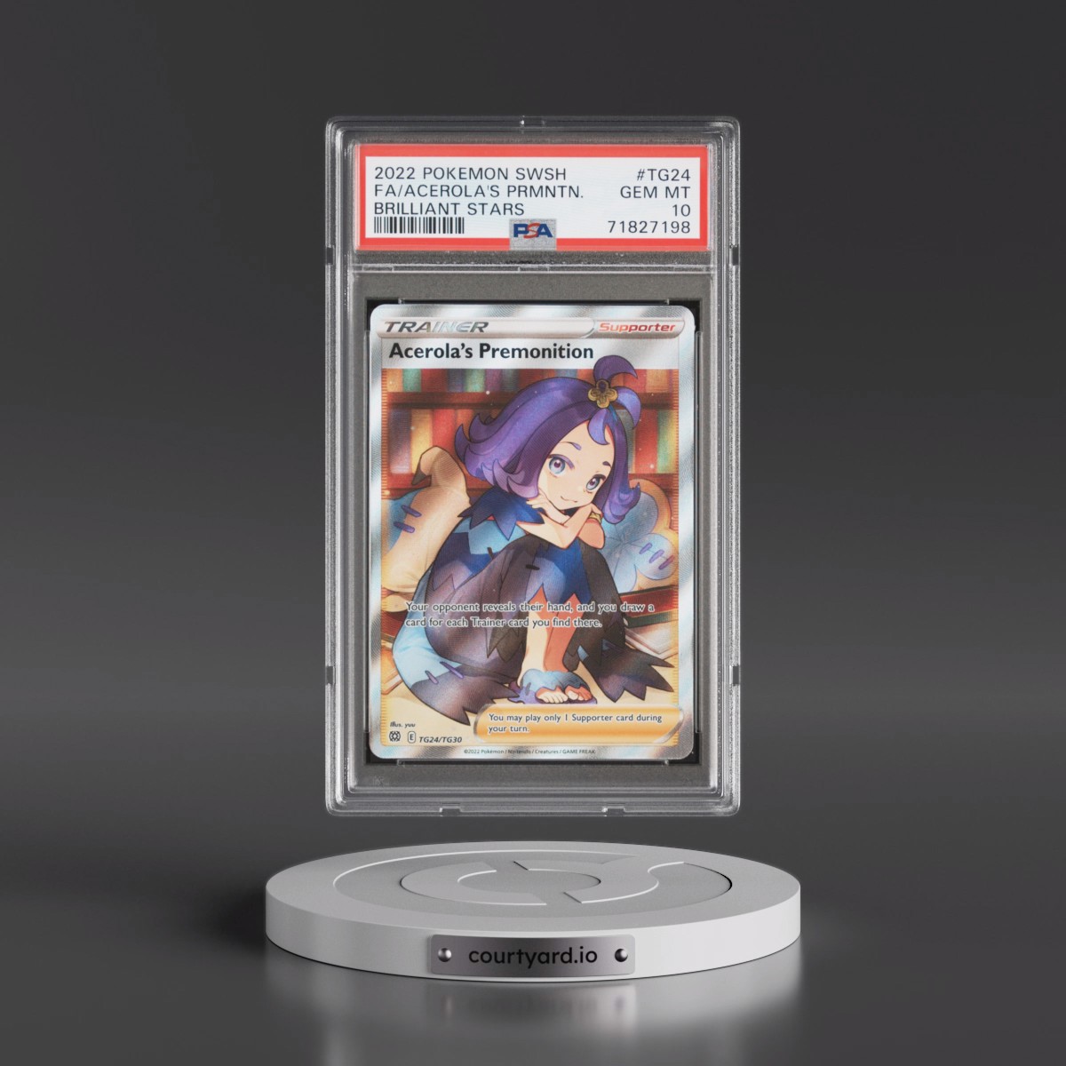 2022 Pokémon Sword & Shield Brilliant Stars #TG24 Acerola's Premonition - Full Art (PSA 10 GEM MINT)