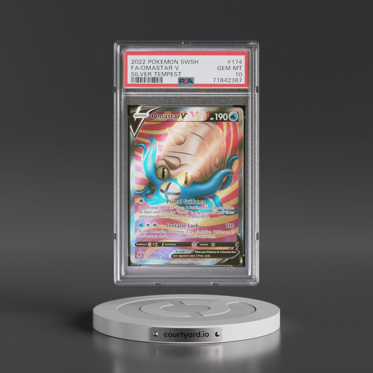 2022 Pokémon Sword & Shield Silver Tempest #174 Omastar V - Holo Full Art (PSA 10 GEM MINT)
