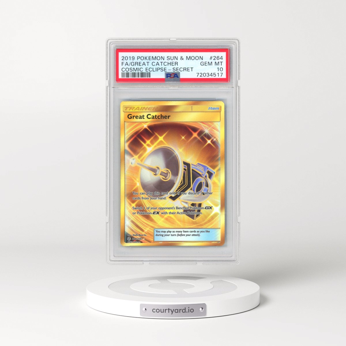 2019 Pokémon Sun & Moon Cosmic Eclipse #264 Great Catcher - Full Art Secret (PSA 10 GEM MINT)