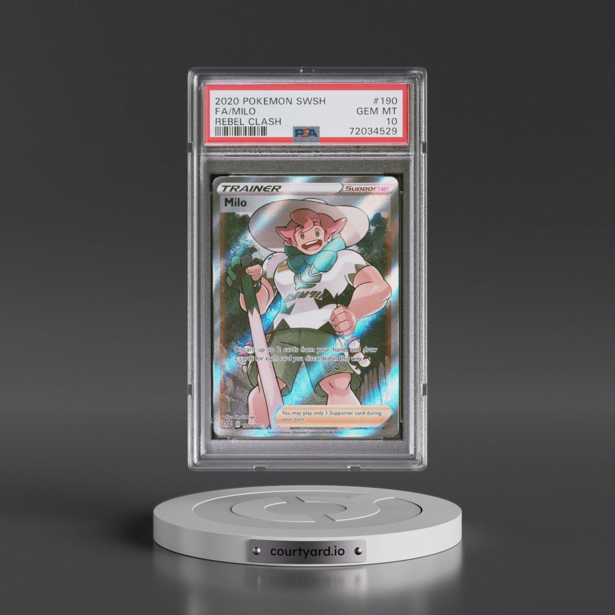 2020 Pokémon Sword & Shield Rebel Clash #190 Milo - Full Art (PSA 10 GEM MINT)