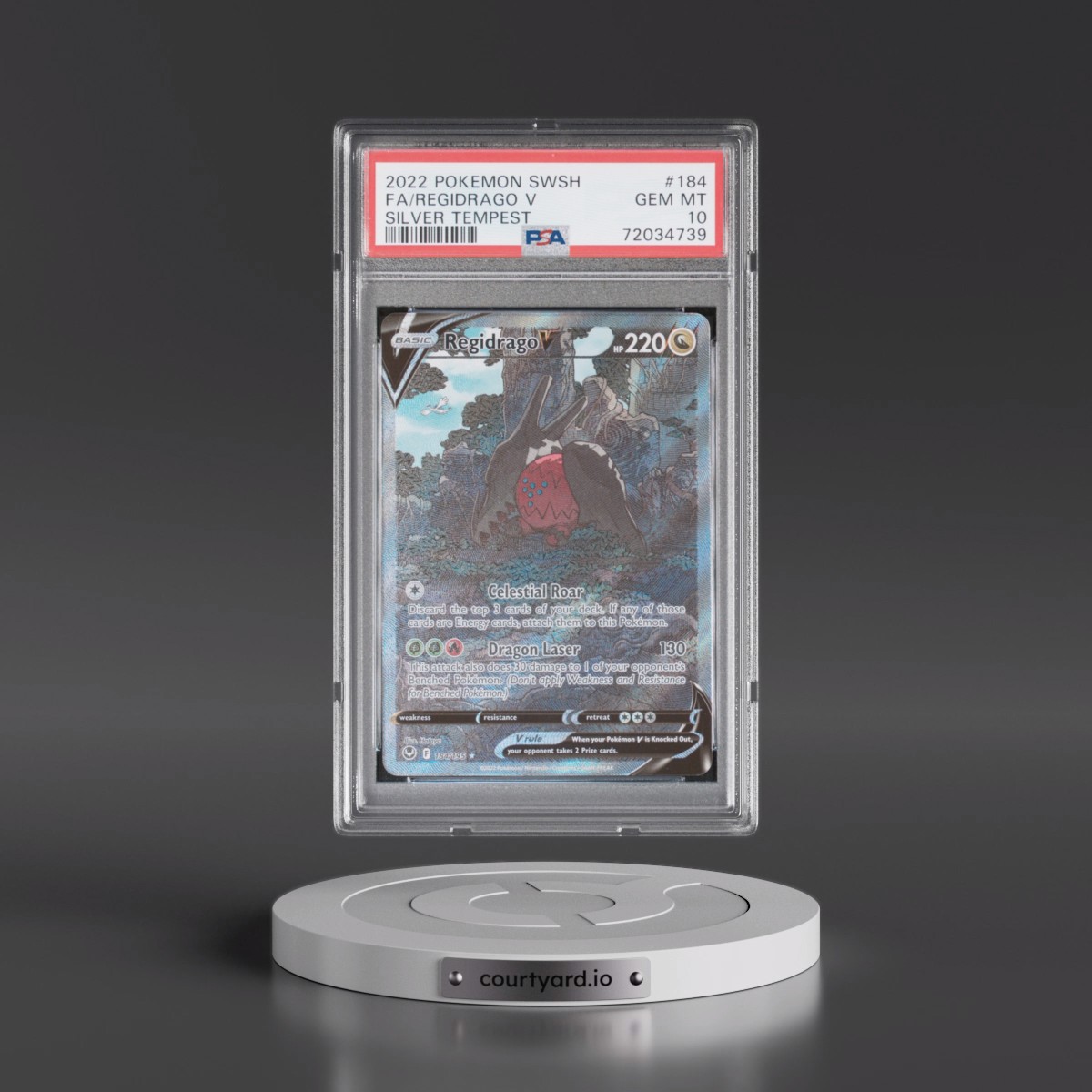 2022 Pokémon Sword & Shield Silver Tempest #184 Regidrago V - Holo Full Art (PSA 10 GEM MINT)
