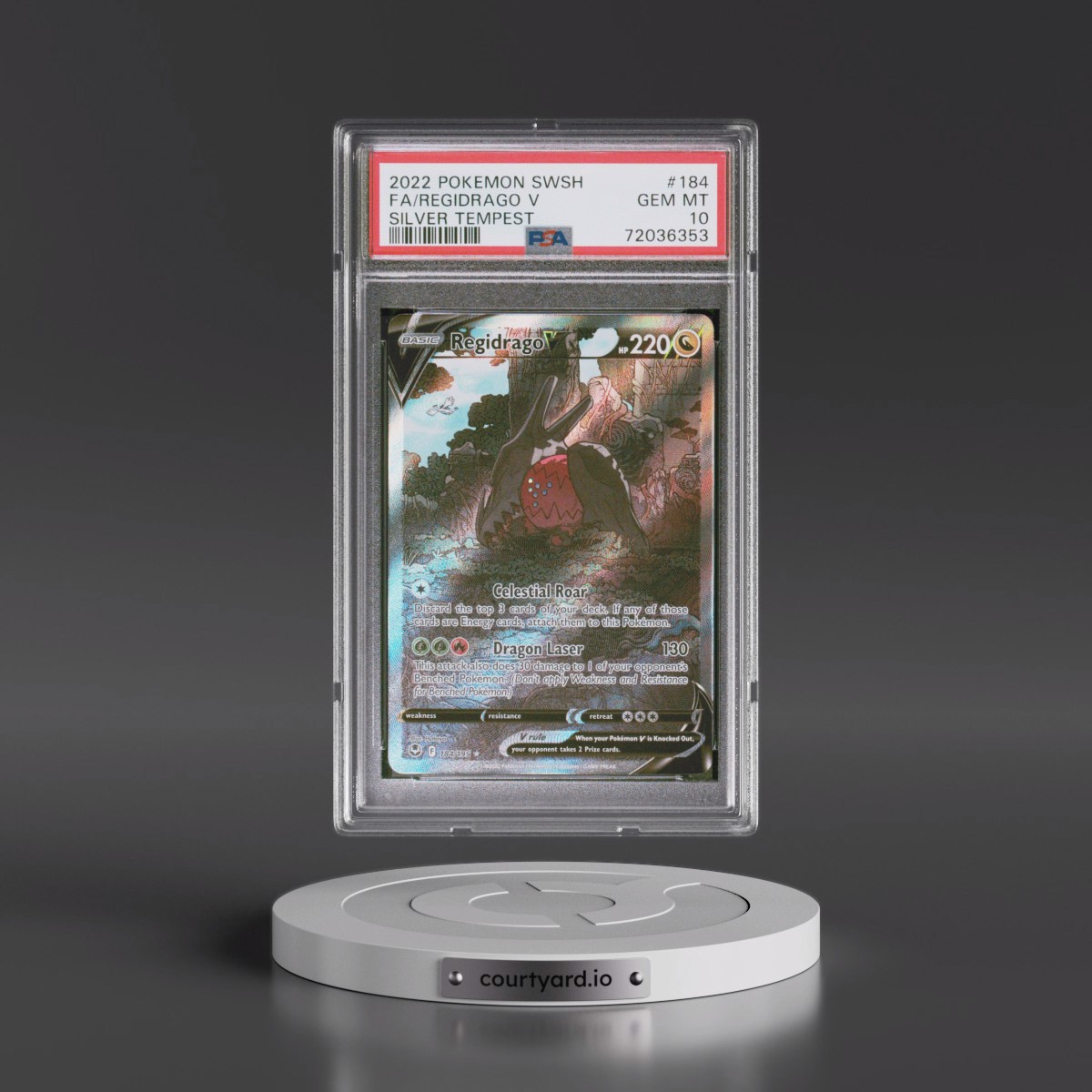 2022 Pokémon Sword & Shield Silver Tempest #184 Regidrago V - Holo Full Art (PSA 10 GEM MINT)
