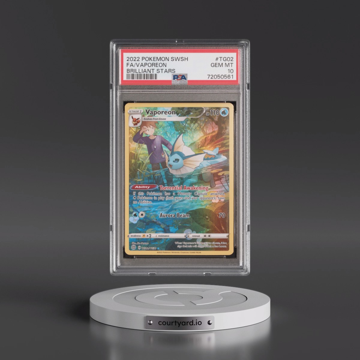 2022 Pokémon Sword & Shield Brilliant Stars #TG02 Vaporeon - Full Art (PSA 10 GEM MINT)