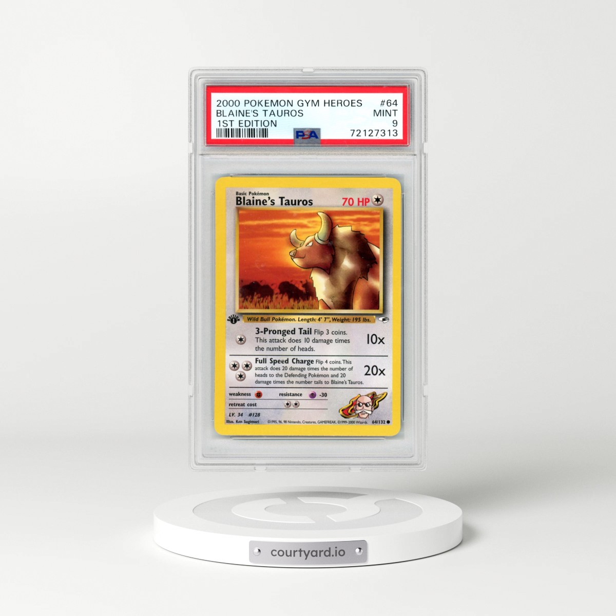 2000 Pokémon Gym Heroes #64 Blaine's Tauros - 1st Edition (PSA 9 MINT)