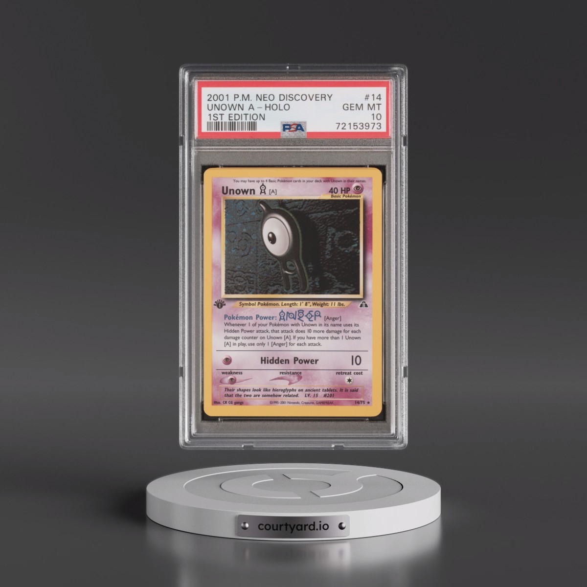 2001 Pokémon Neo Discovery #14 Unown A - 1st Edition Holo (PSA 10 GEM MINT)