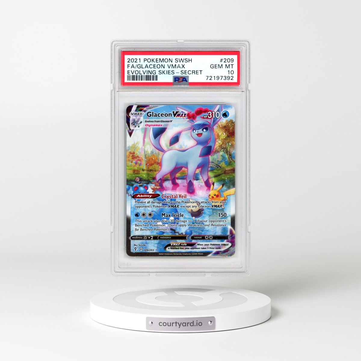 2021 Pokémon Sword & Shield Evolving Skies #209 Glaceon Vmax - Full Art Secret (PSA 10 GEM MINT)