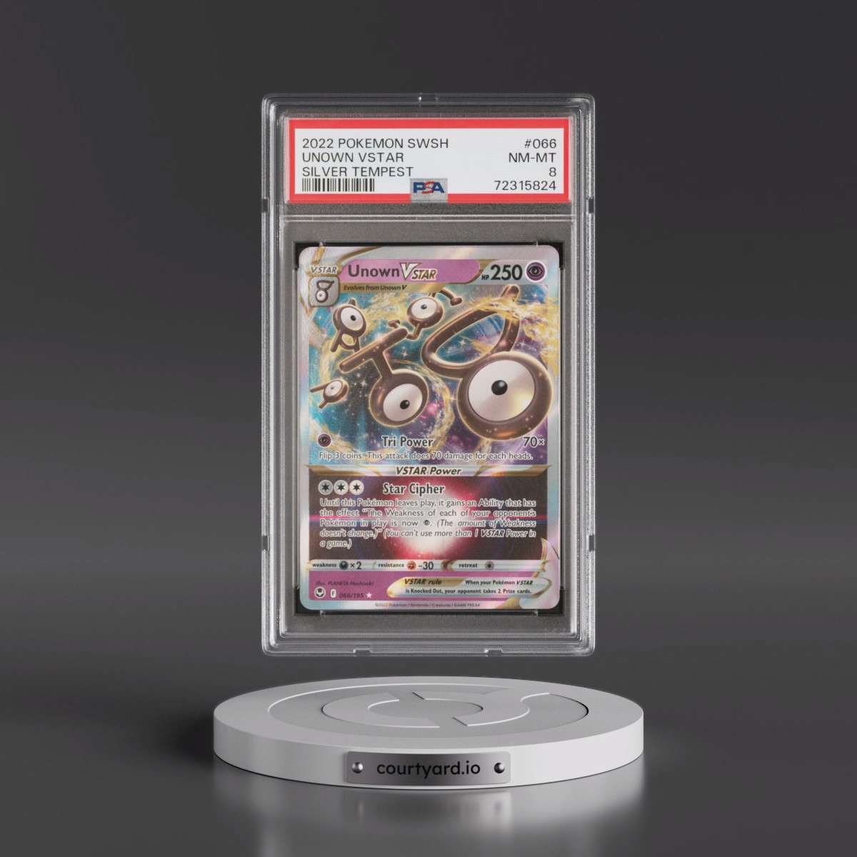 2022 Pokémon Sword & Shield Silver Tempest #066 Unown Vstar (PSA 8 NM-MT)