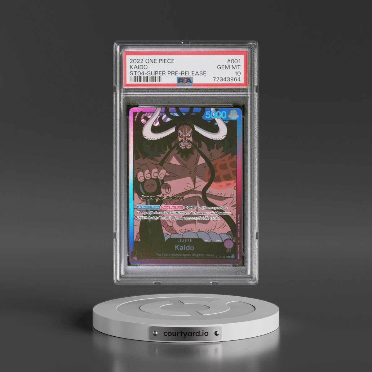 2022 One Piece Starter Deck ST04-Animal Kingdom Pirates #001 Kaido - Super Pre-Release (PSA 10 GEM MINT)
